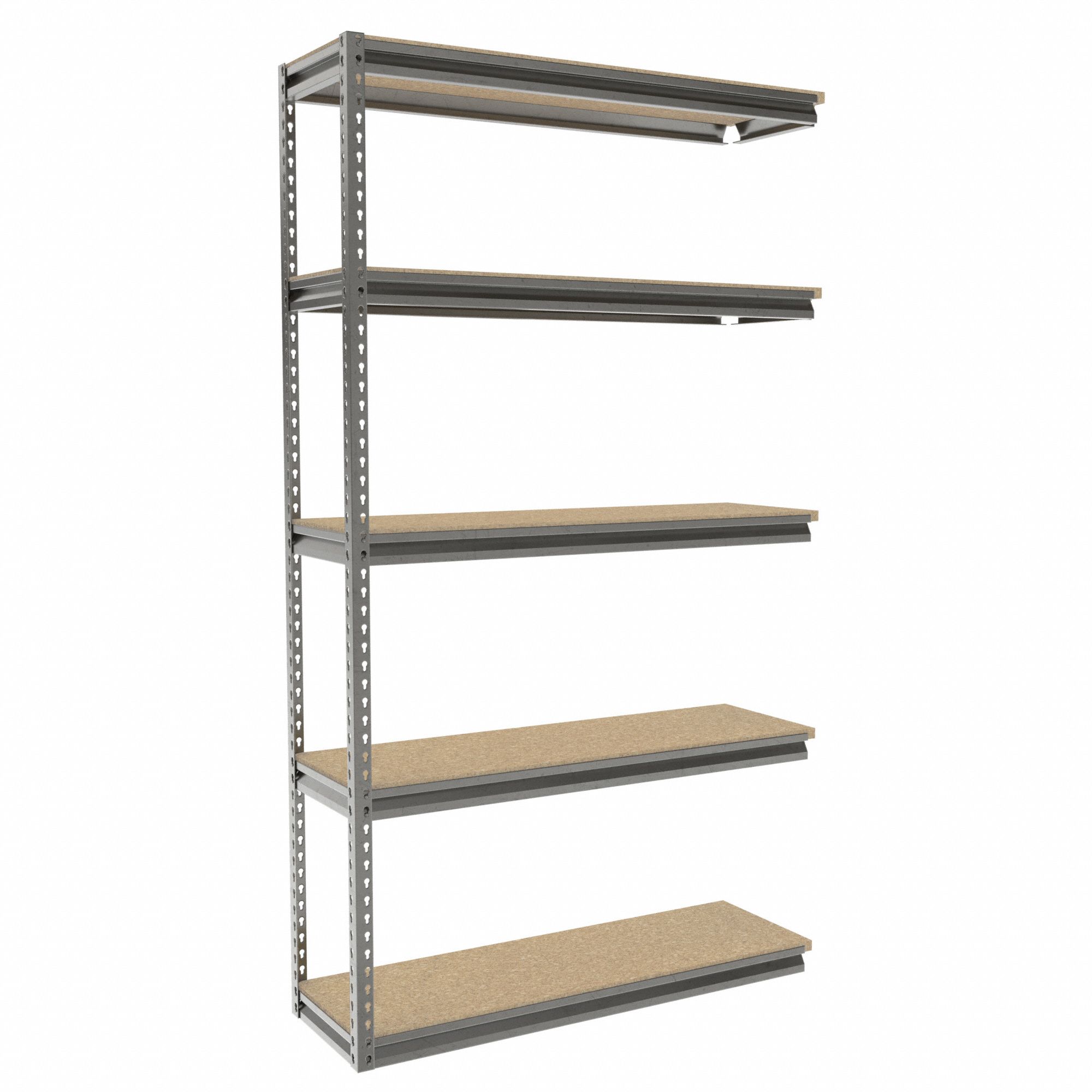 Boltless Shelving: Add-On, Medium-Duty, 48 in x 15 in, 84 in Overall Ht, 5 Shelves