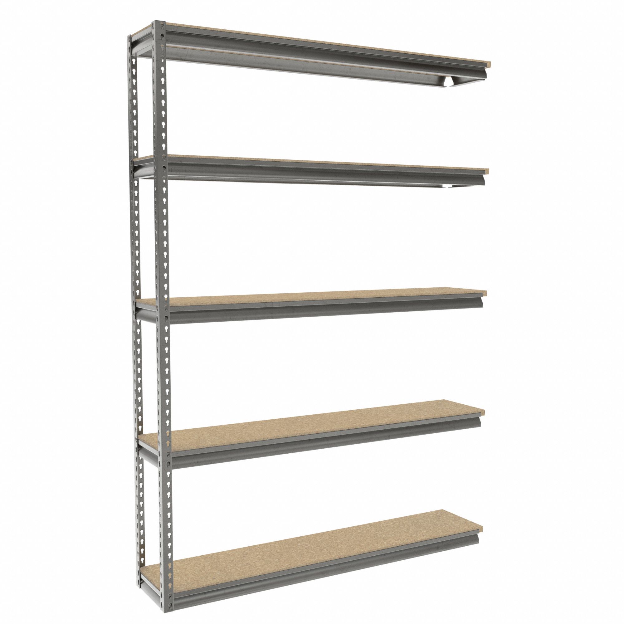 Boltless Shelving: Add-On, Medium-Duty, 60 in x 12 in, 84 in Overall Ht, 5 Shelves