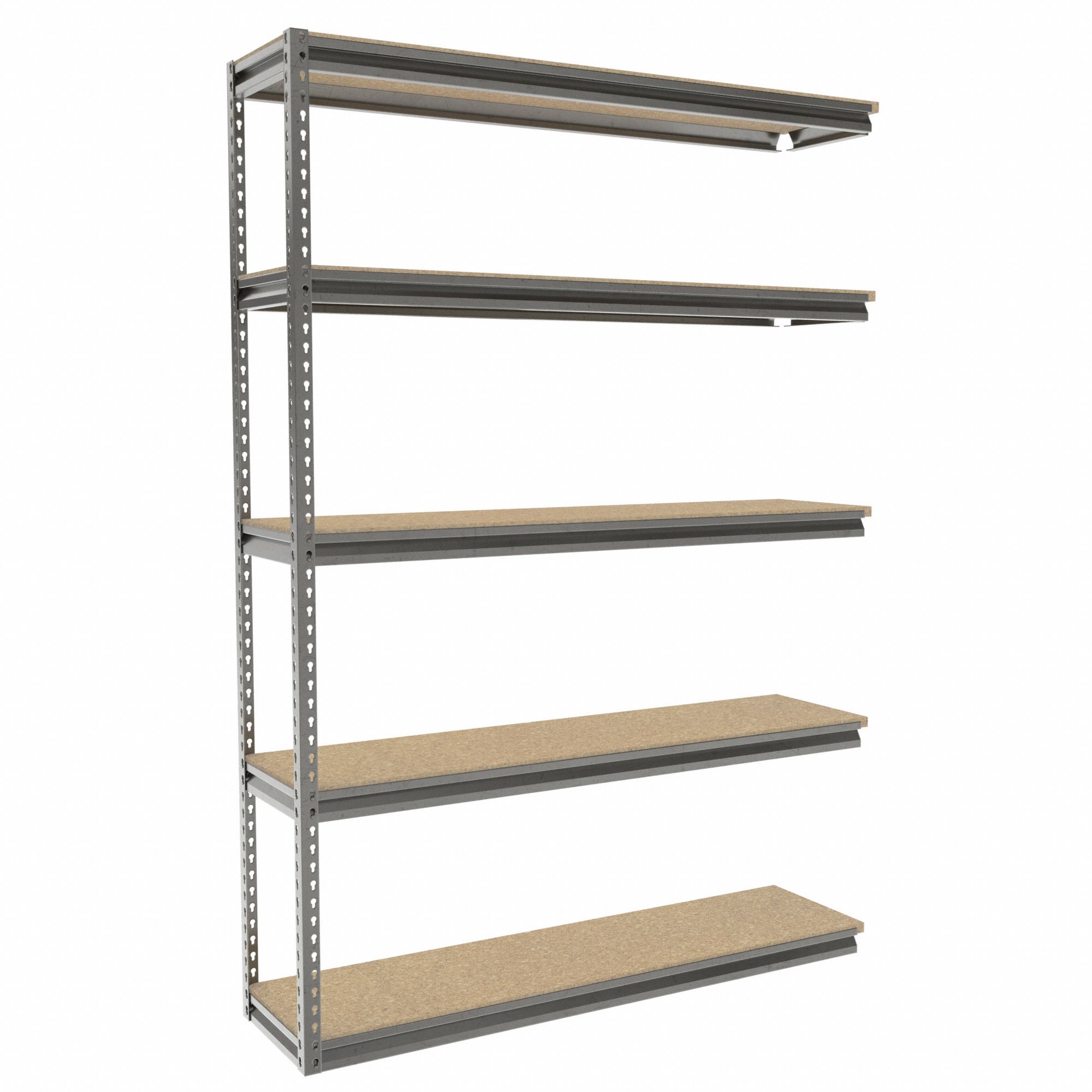 Boltless Shelving: Add-On, Medium-Duty, 60 in x 15 in, 84 in Overall Ht, 5 Shelves