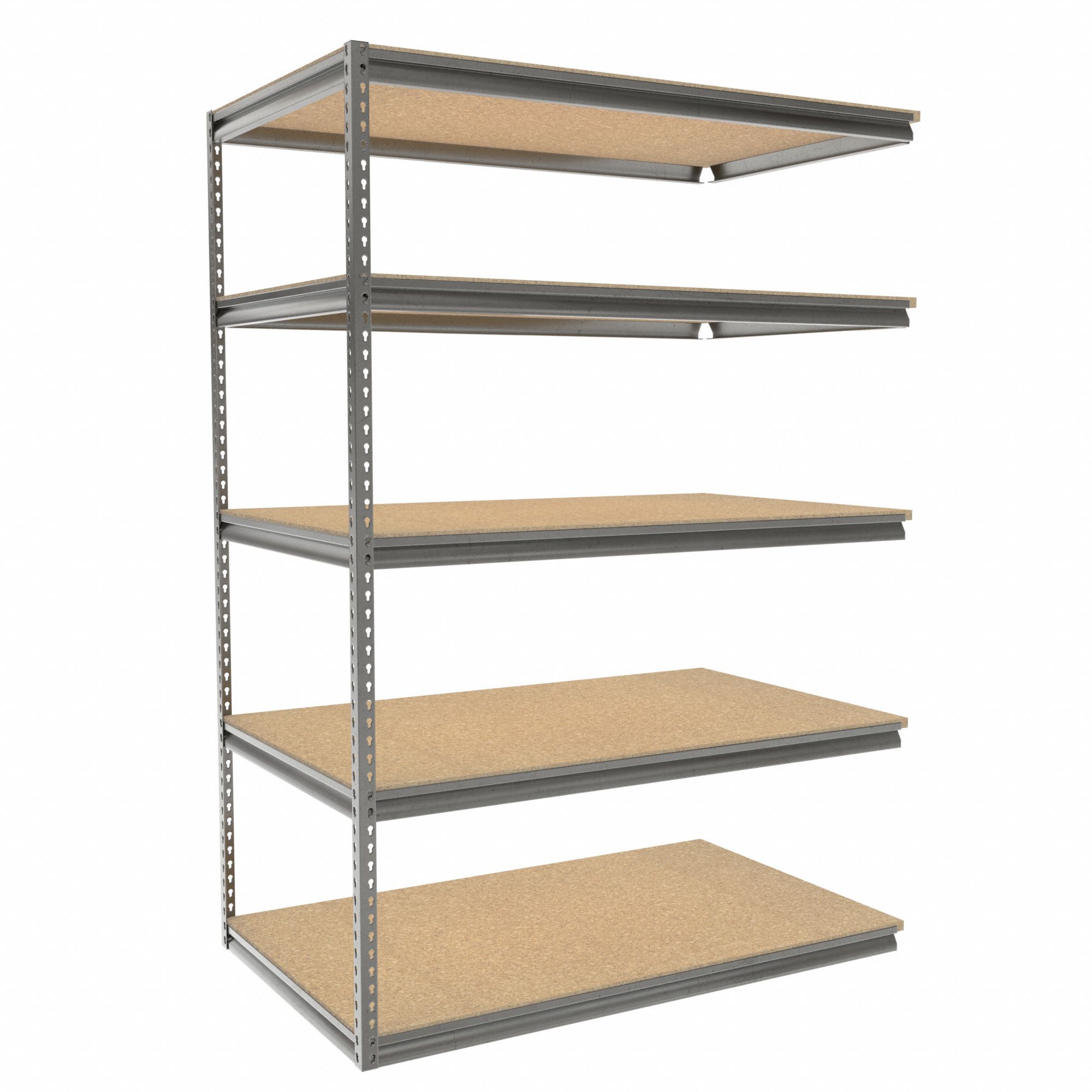 Boltless Shelving: Add-On, Medium-Duty, 60 in x 36 in, 84 in Overall Ht, 5 Shelves