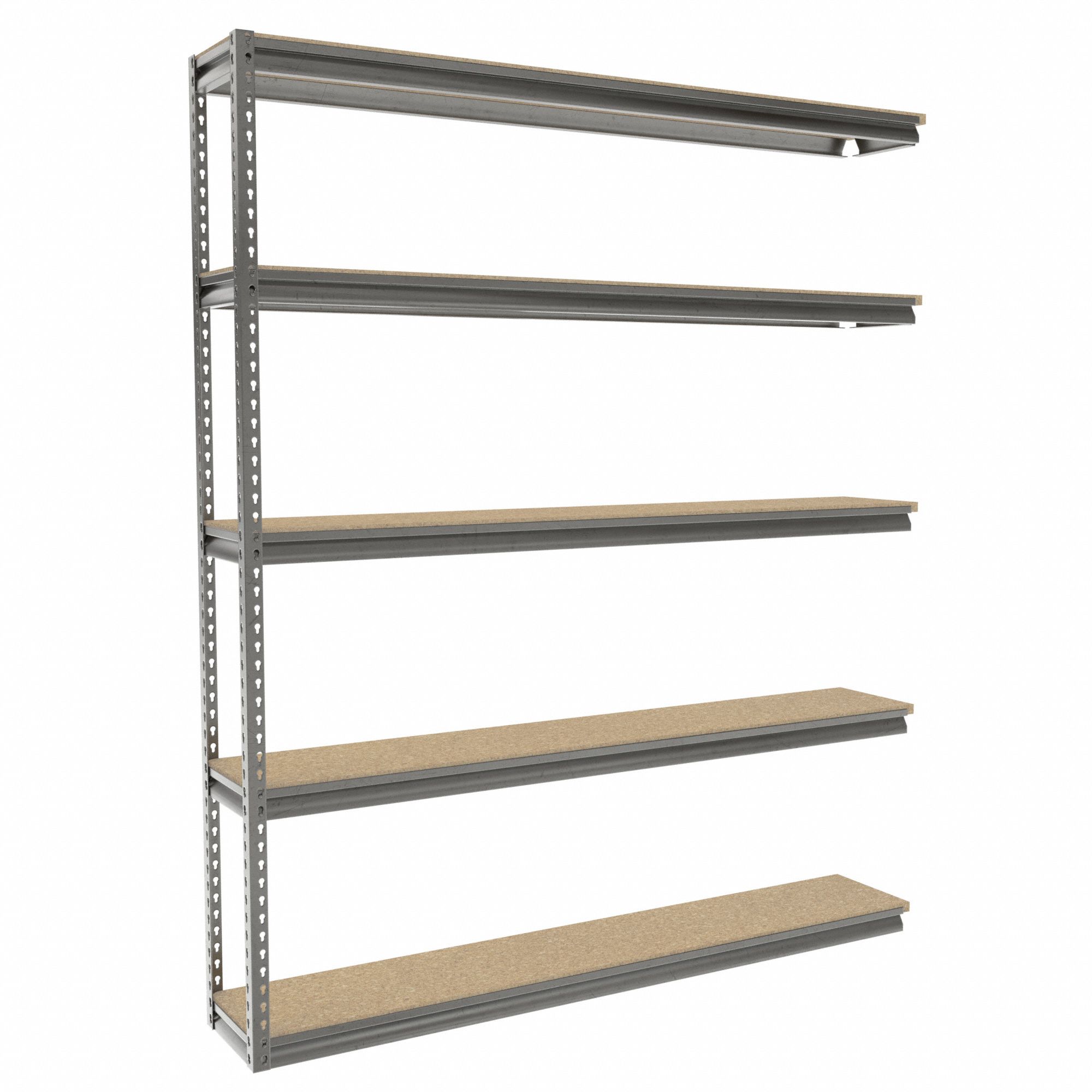 Boltless Shelving: Add-On, Medium-Duty, 72 in x 12 in, 84 in Overall Ht, 5 Shelves