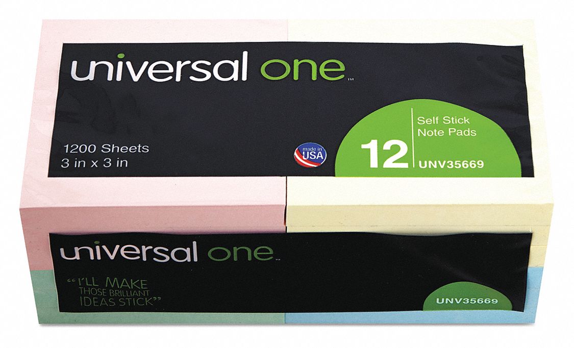 Note, Self Stick, 3"x3", Assrtd, PK12