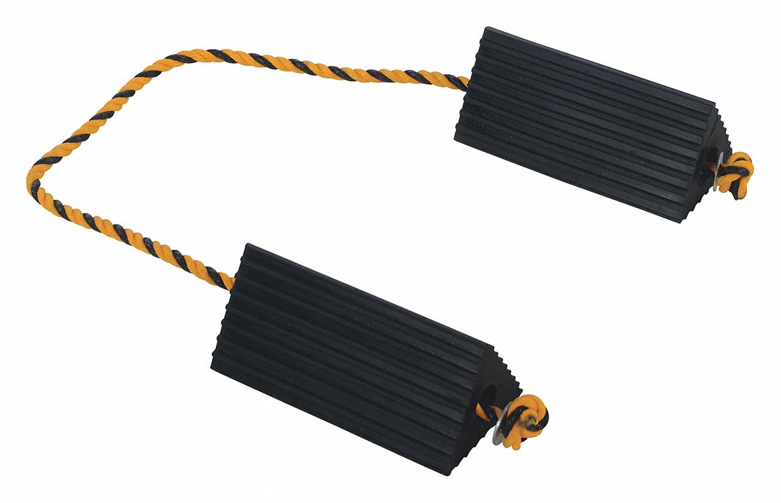 AIRLINE WHEEL CHOCK, RUBBER, 5 IN OVERALL L, 10 IN OVERALL W, 4½ IN OVERALL H, 2 CHOCKS, BLACK