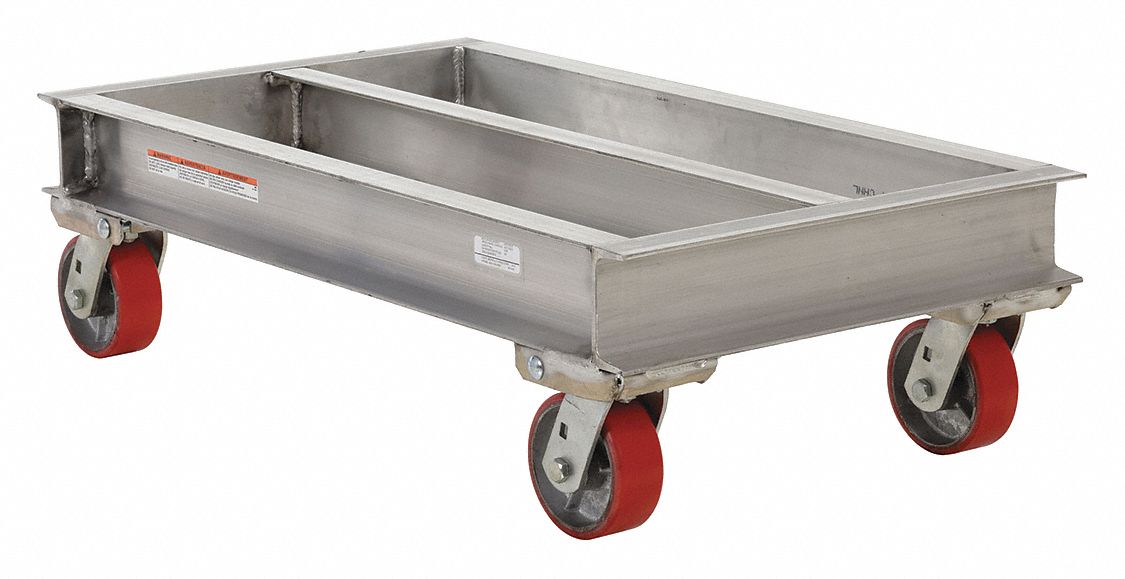 ALUMINUM CHANNEL DOLLY, SILVER, 2,000 LB LOAD CAPACITY, 5 IN CASTER WHEEL DIAMETER, 2,000 LB LOAD CAPACITY