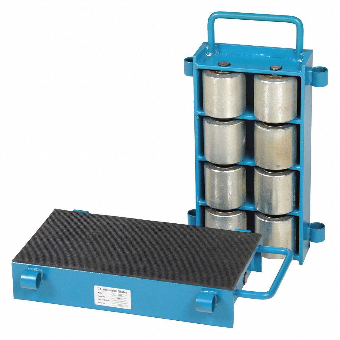 ADJUSTABLE MACHINERY SKATES, BLUE, 11 5/16 IN W X 4⅛ IN H X 19 9/16 IN L, 48,000 LB LOAD CAPACITY