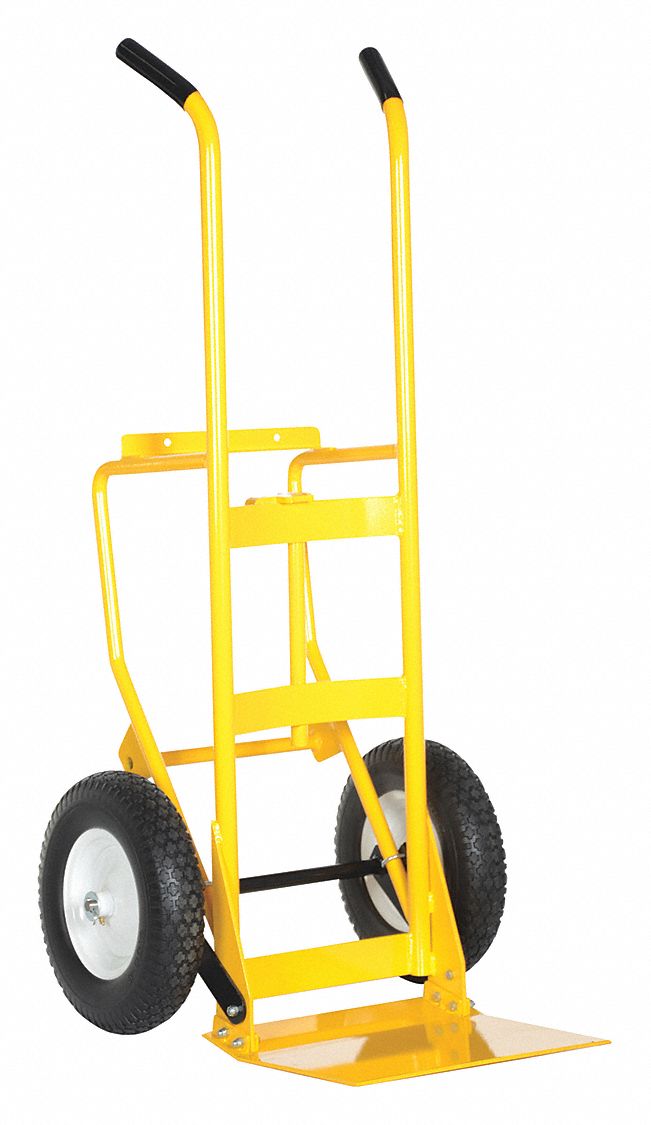 DRUM AND HAND TRUCK, YELLOW, 26 3/4 IN W X 59 13/16 IN H, 16 IN CASTER WHEEL DIAMETER, EXTRA-LONG HANDLE