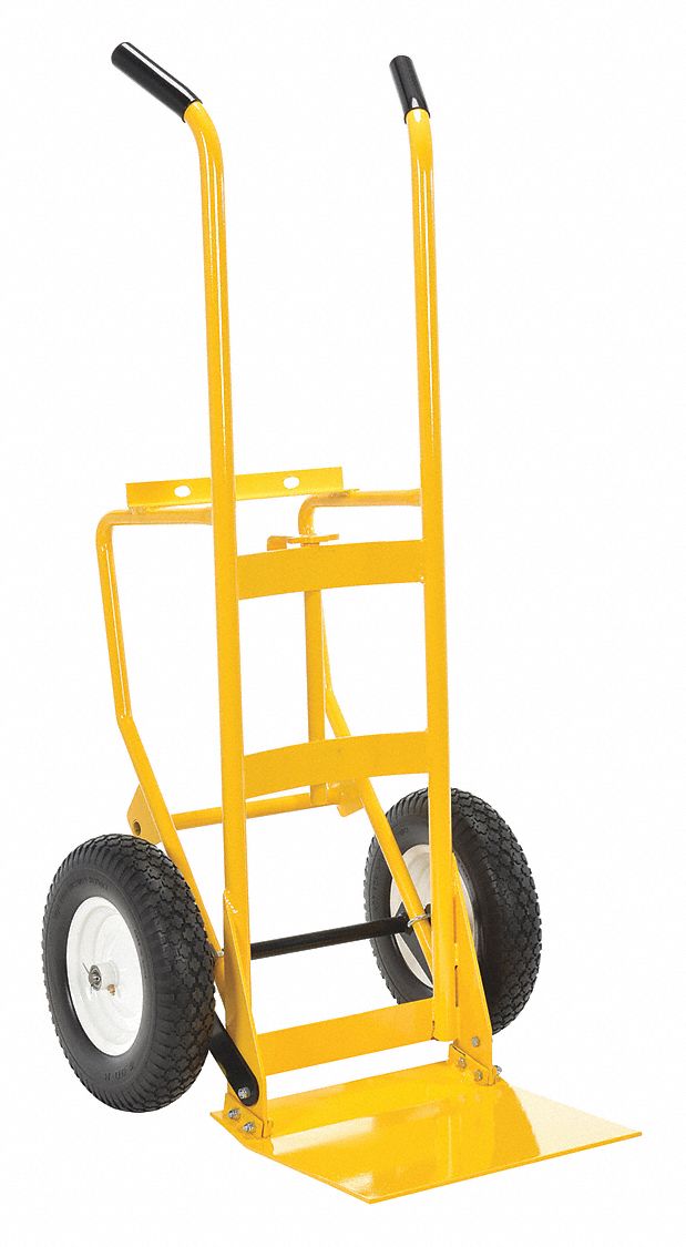 DRUM AND HAND TRUCK, YELLOW, 26 3/4 IN W X 59 7/8 IN H, 16 IN CASTER WHEEL DIAMETER, EXTRA-LONG HANDLE