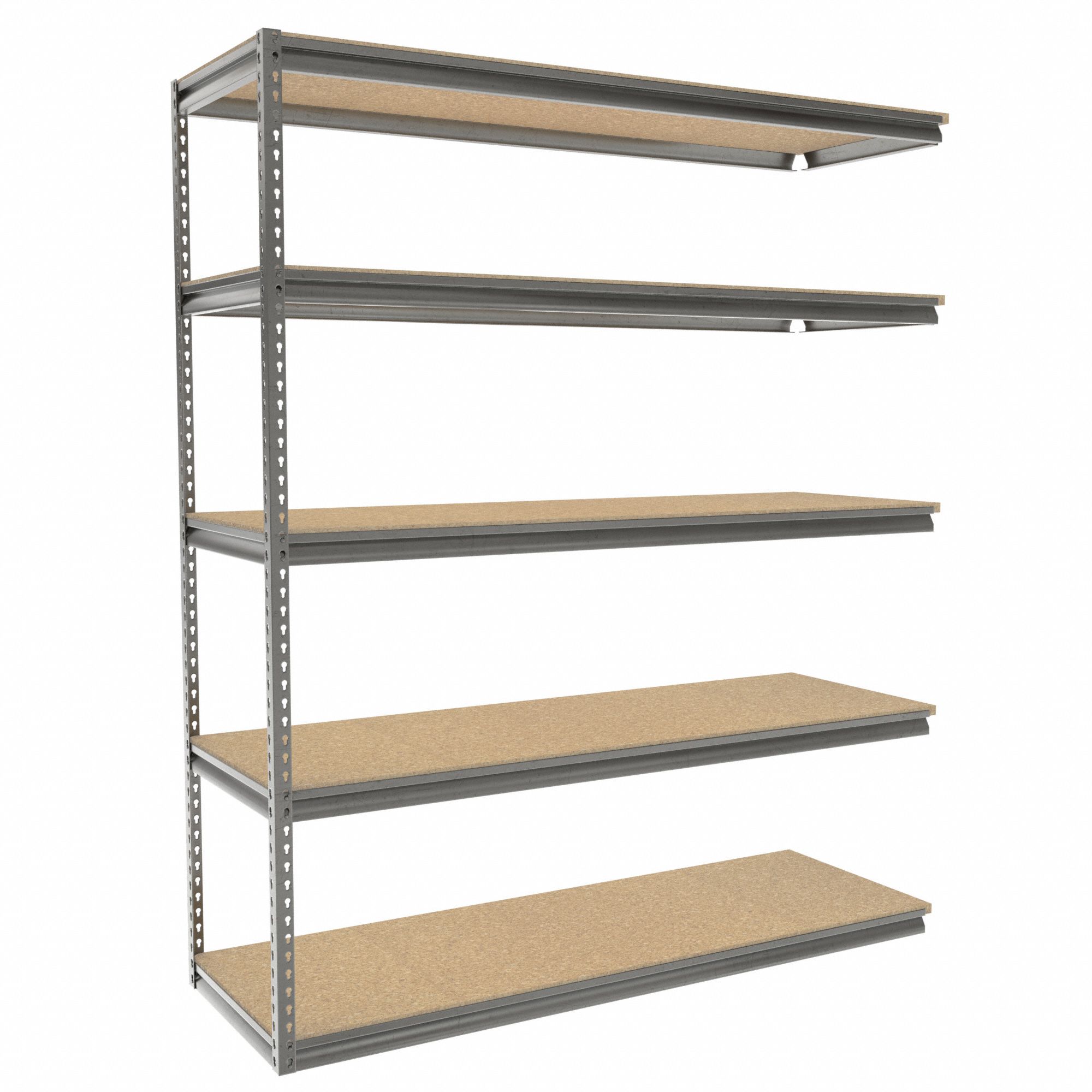 Boltless Shelving: Add-On, Medium-Duty, 72 in x 24 in, 84 in Overall Ht, 5 Shelves