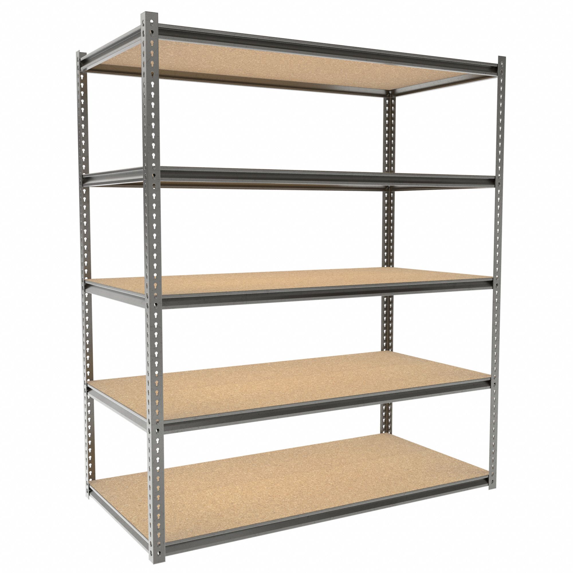 Boltless Shelving: Starter, Medium-Duty, 72 in x 36 in, 84 in Overall Ht, 5 Shelves, Open