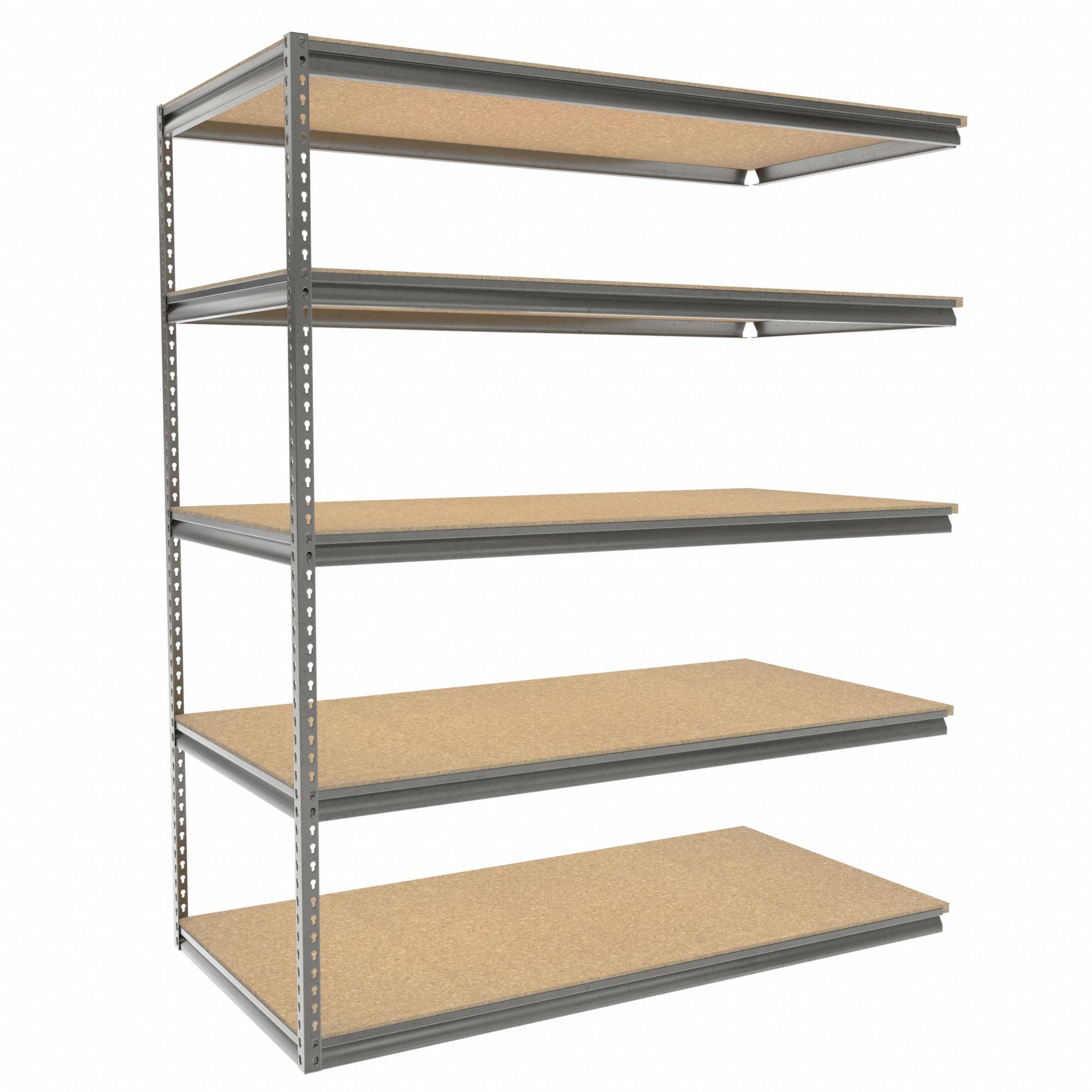 Boltless Shelving: Add-On, Medium-Duty, 72 in x 36 in, 84 in Overall Ht, 5 Shelves