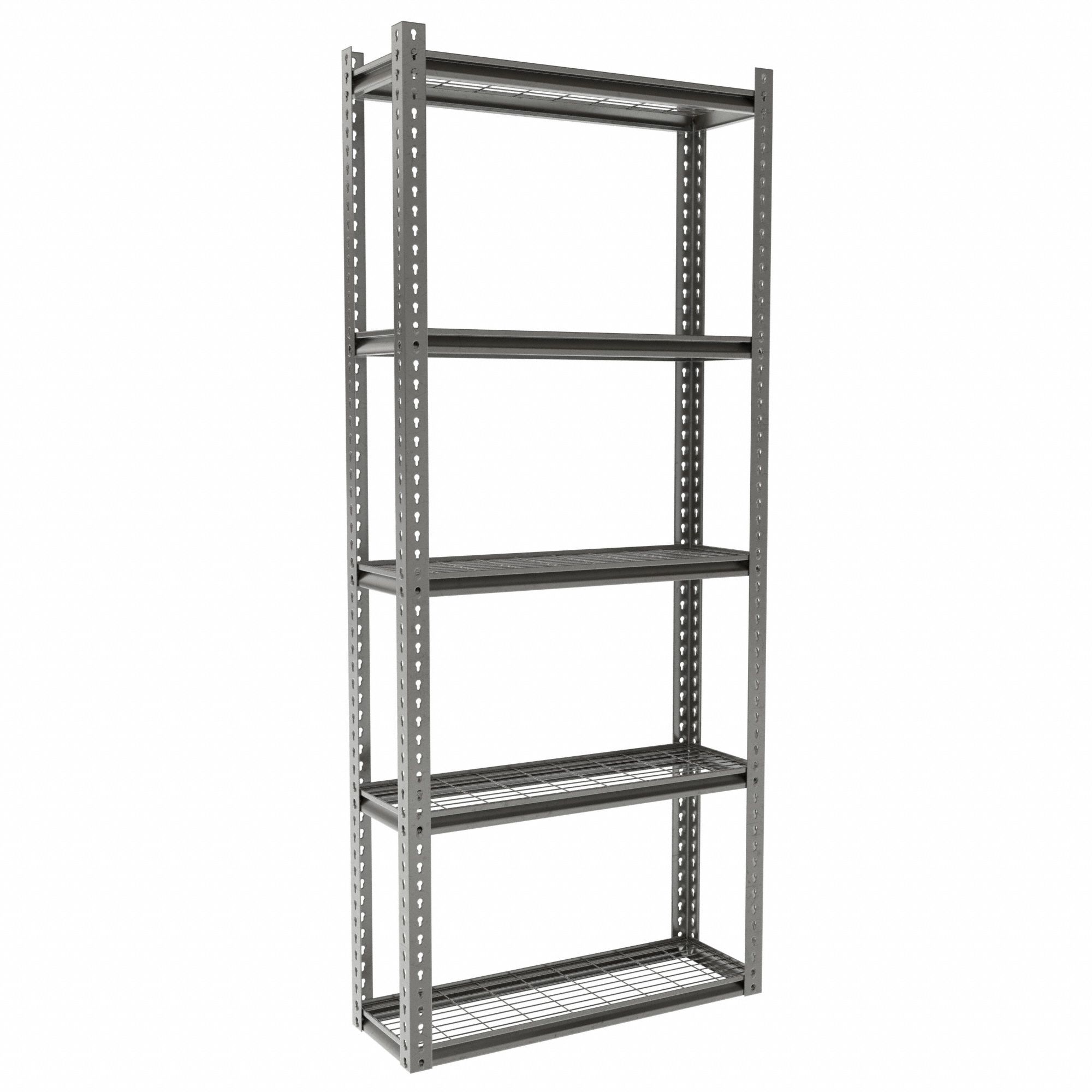Boltless Shelving: Starter, Medium-Duty, 36 in x 12 in, 84 in Overall Ht, 5 Shelves, Steel