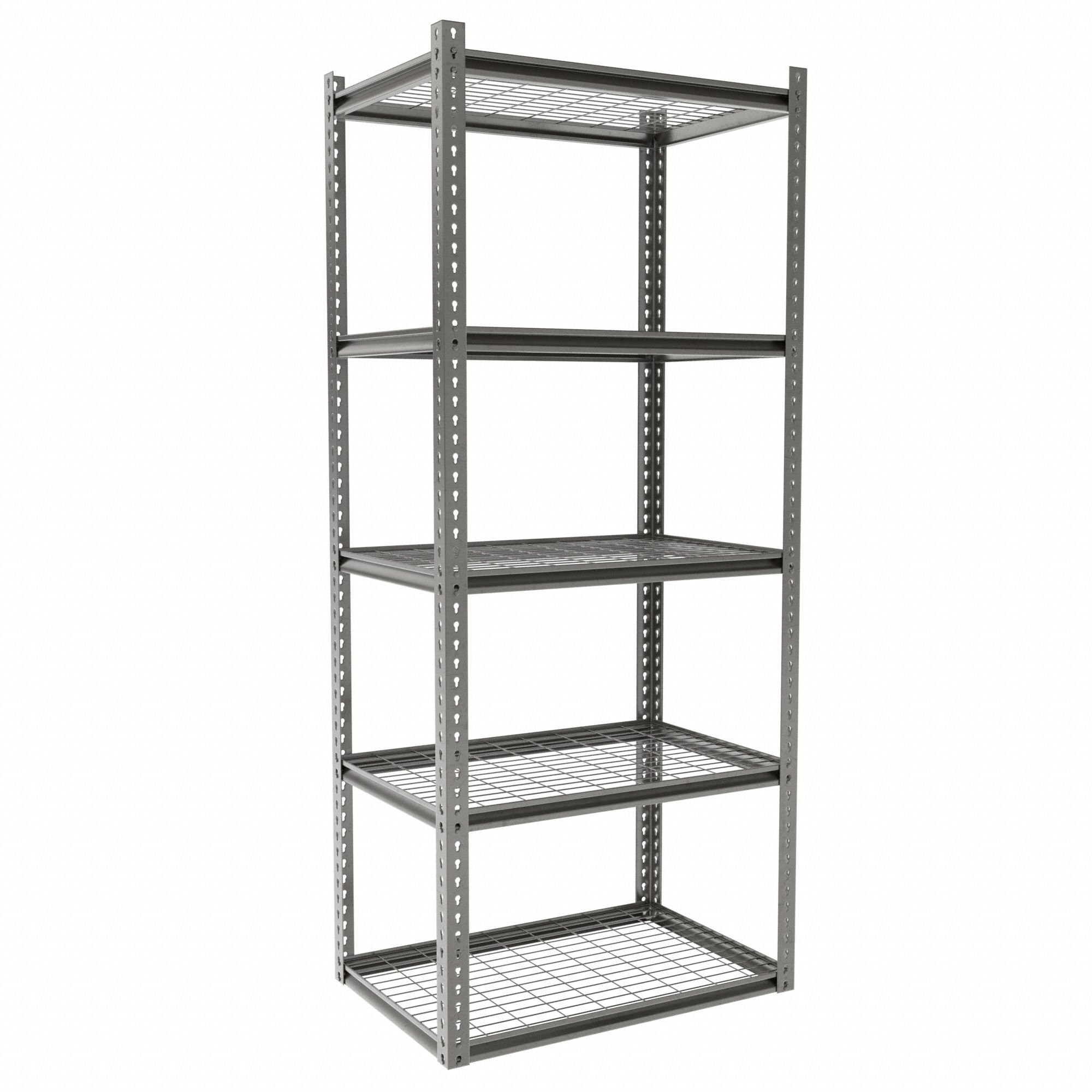 Boltless Shelving: Starter, Medium-Duty, 36 in x 24 in, 84 in Overall Ht, 5 Shelves, Steel