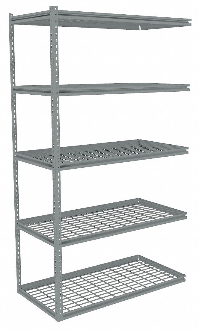 Boltless Shelving: Add-On, Medium-Duty, 36 in x 24 in, 84 in Overall Ht, 5 Shelves, Steel