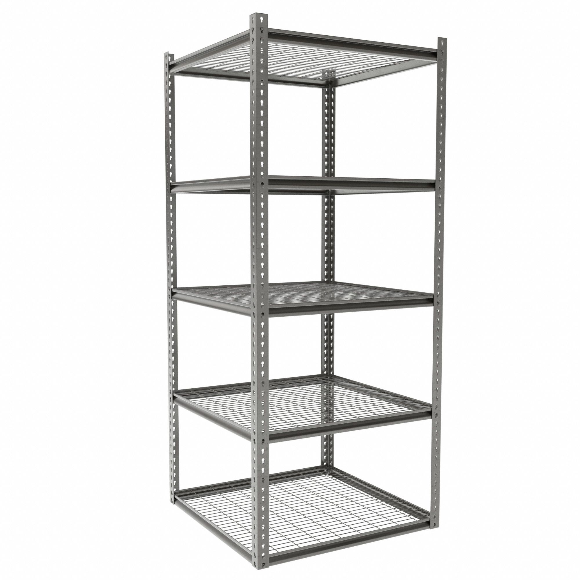 Boltless Shelving: Starter, Medium-Duty, 36 in x 36 in, 84 in Overall Ht, 5 Shelves, Steel