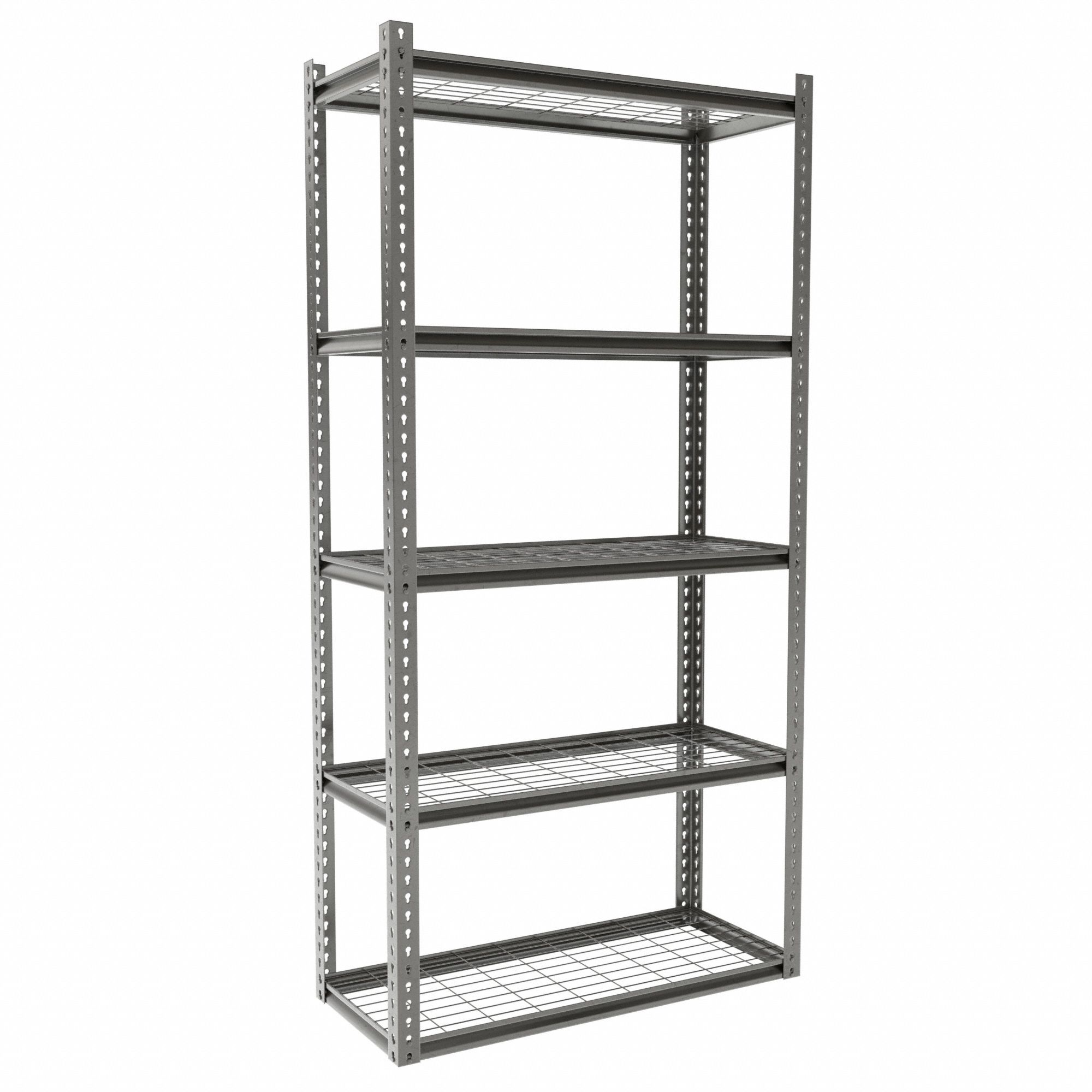 Boltless Shelving: Starter, Medium-Duty, 42 in x 18 in, 84 in Overall Ht, 5 Shelves, Steel