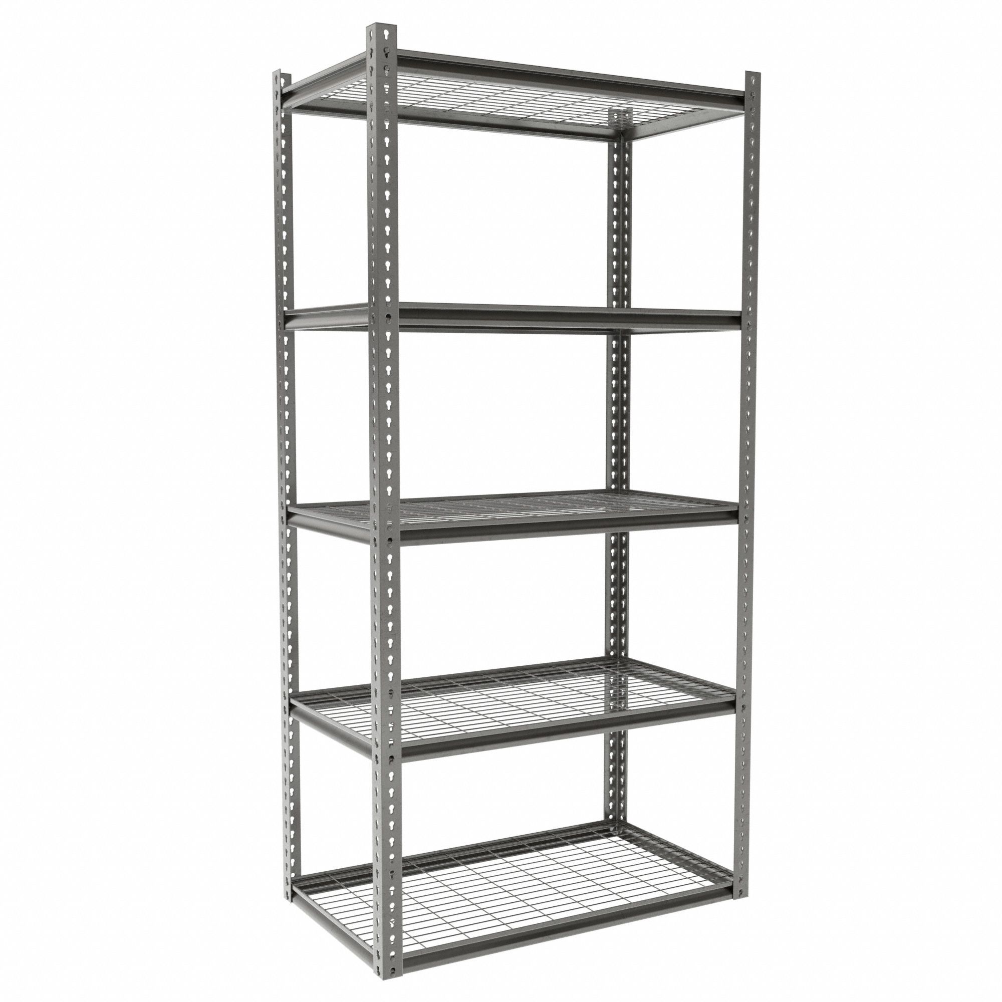 Boltless Shelving: Starter, Medium-Duty, 42 in x 24 in, 84 in Overall Ht, 5 Shelves, Steel