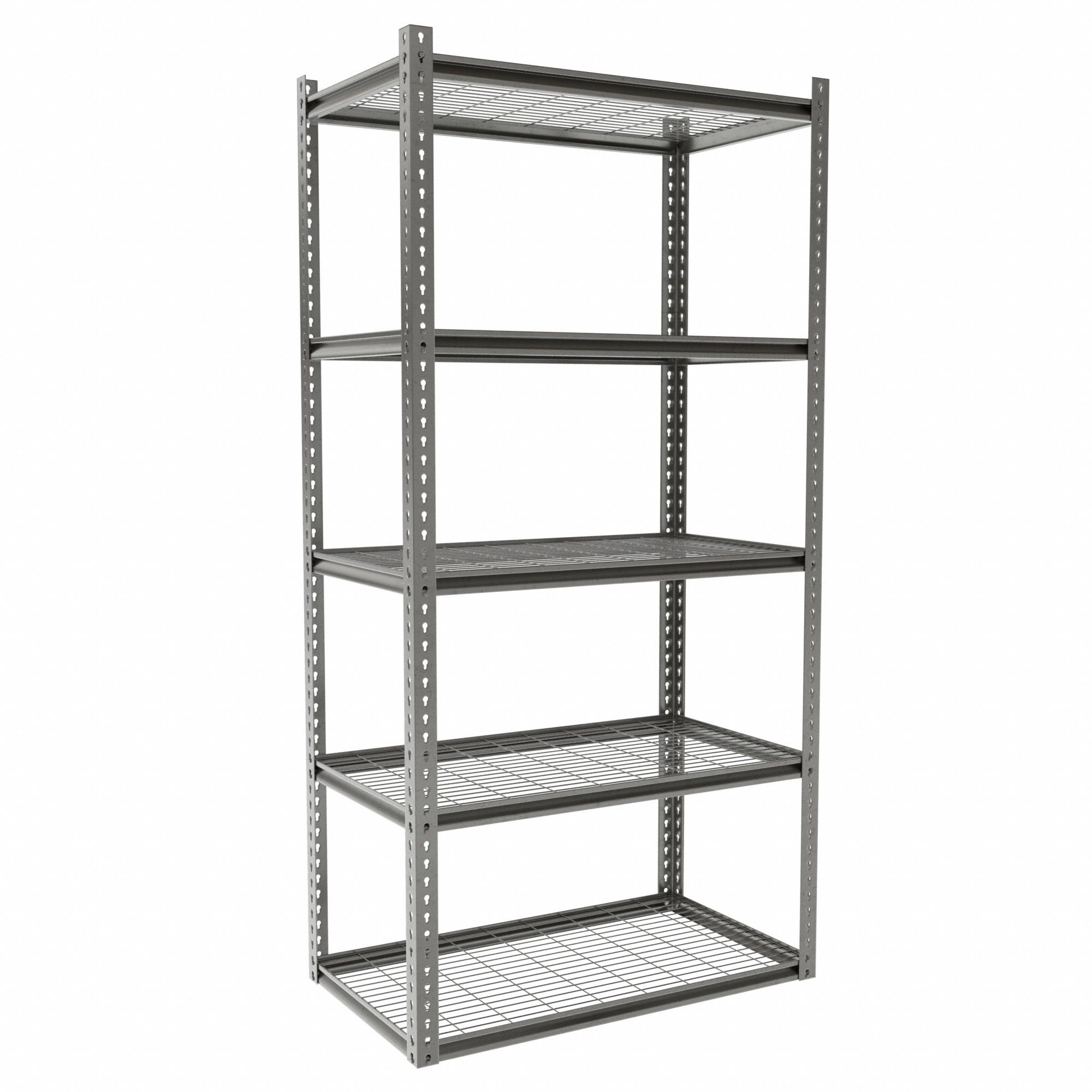 Boltless Shelving: Starter, Medium-Duty, 42 in x 30 in, 84 in Overall Ht, 5 Shelves, Steel