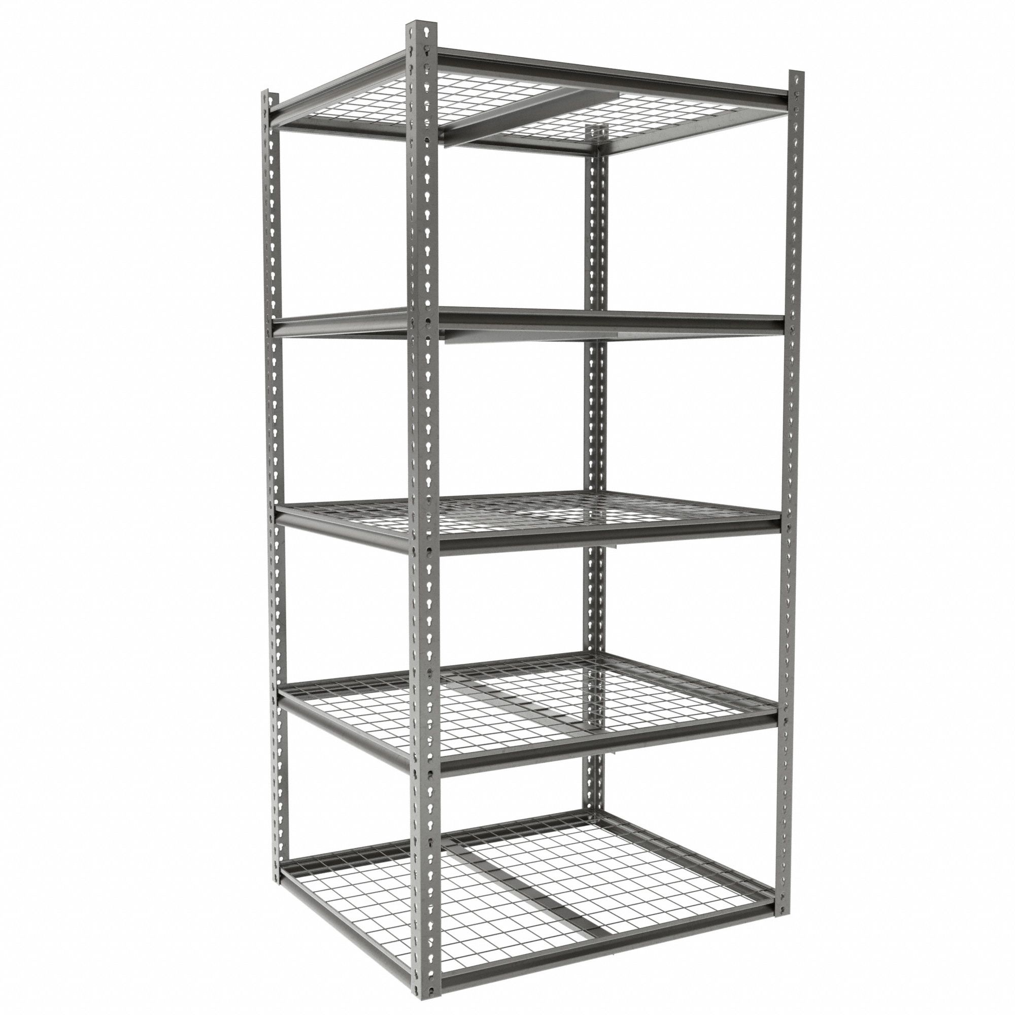 Boltless Shelving: Starter, Medium-Duty, 42 in x 36 in, 84 in Overall Ht, 5 Shelves, Steel