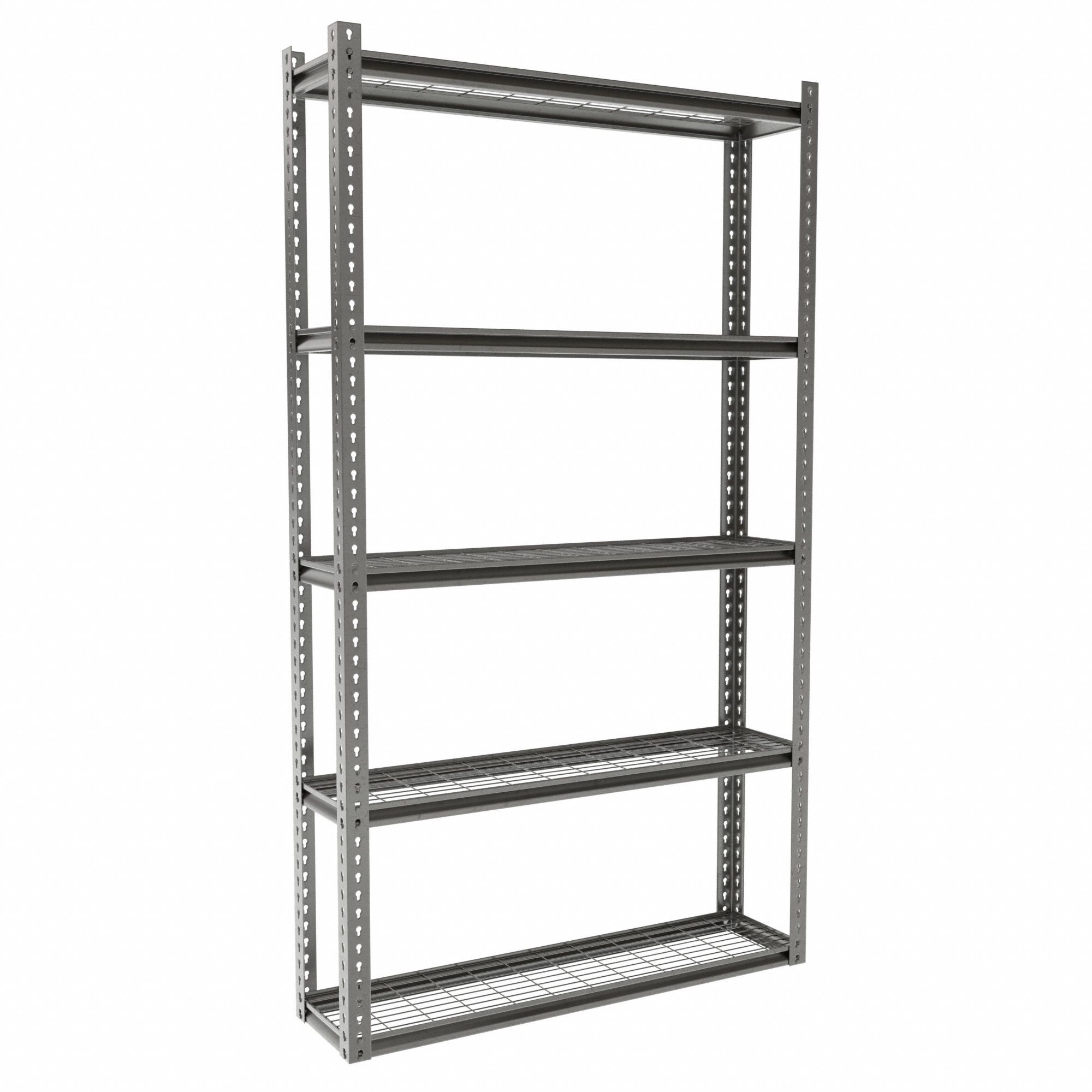 Boltless Shelving: Starter, Medium-Duty, 48 in x 12 in, 84 in Overall Ht, 5 Shelves, Steel