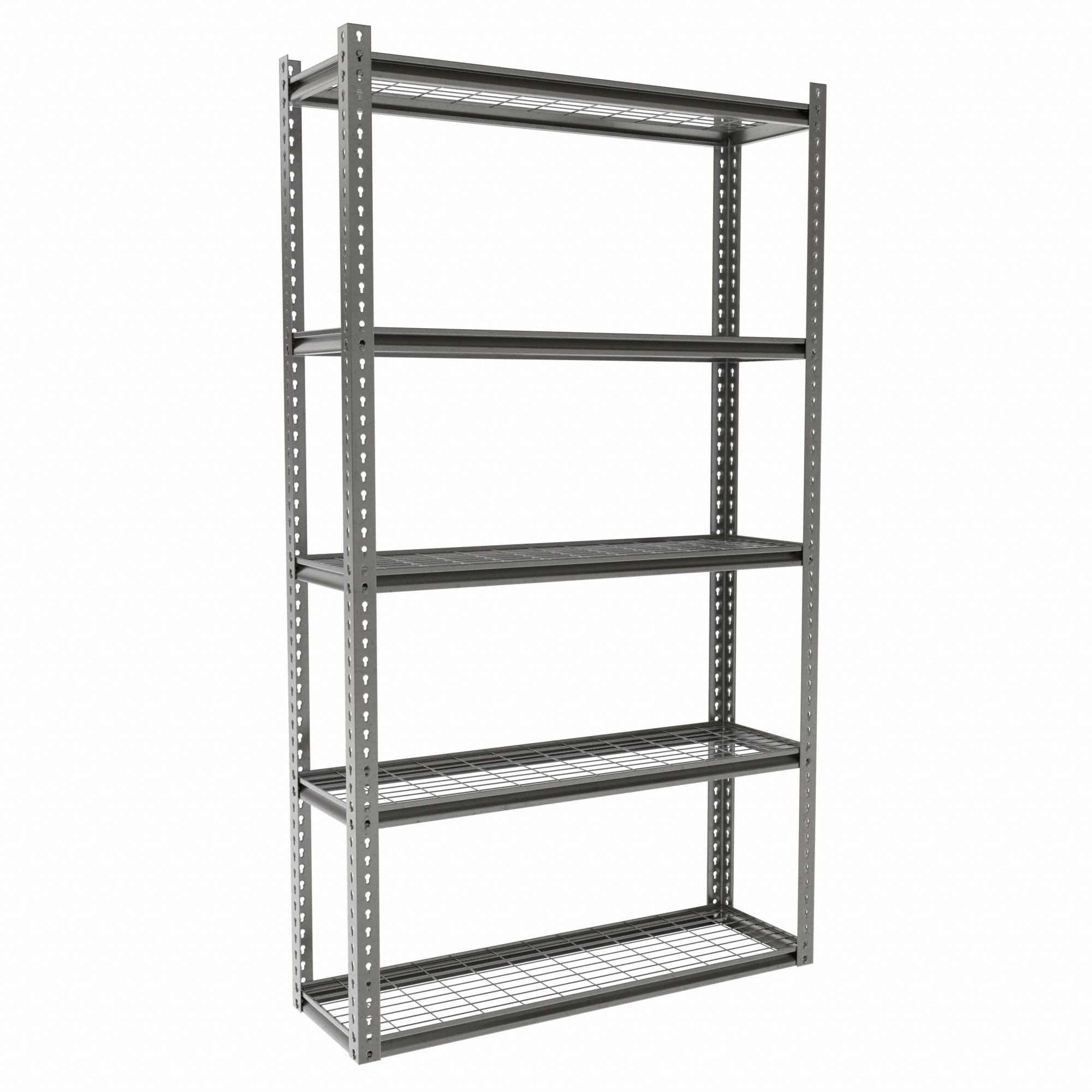 Boltless Shelving: Starter, Medium-Duty, 48 in x 15 in, 84 in Overall Ht, 5 Shelves, Steel