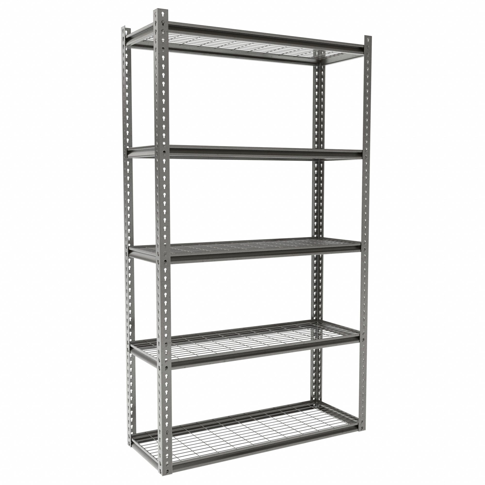 Boltless Shelving: Starter, Medium-Duty, 48 in x 18 in, 84 in Overall Ht, 5 Shelves, Steel
