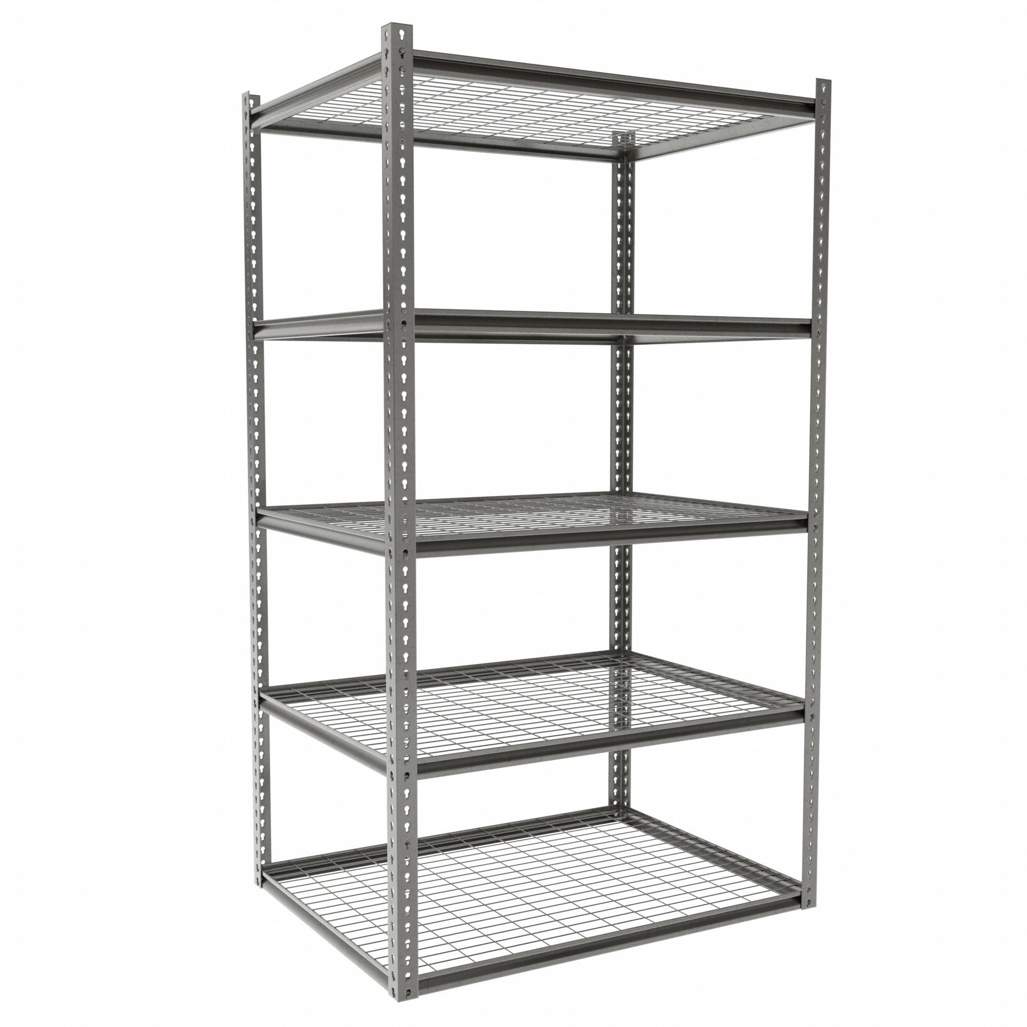 Boltless Shelving: Starter, Medium-Duty, 48 in x 36 in, 84 in Overall Ht, 5 Shelves, Steel