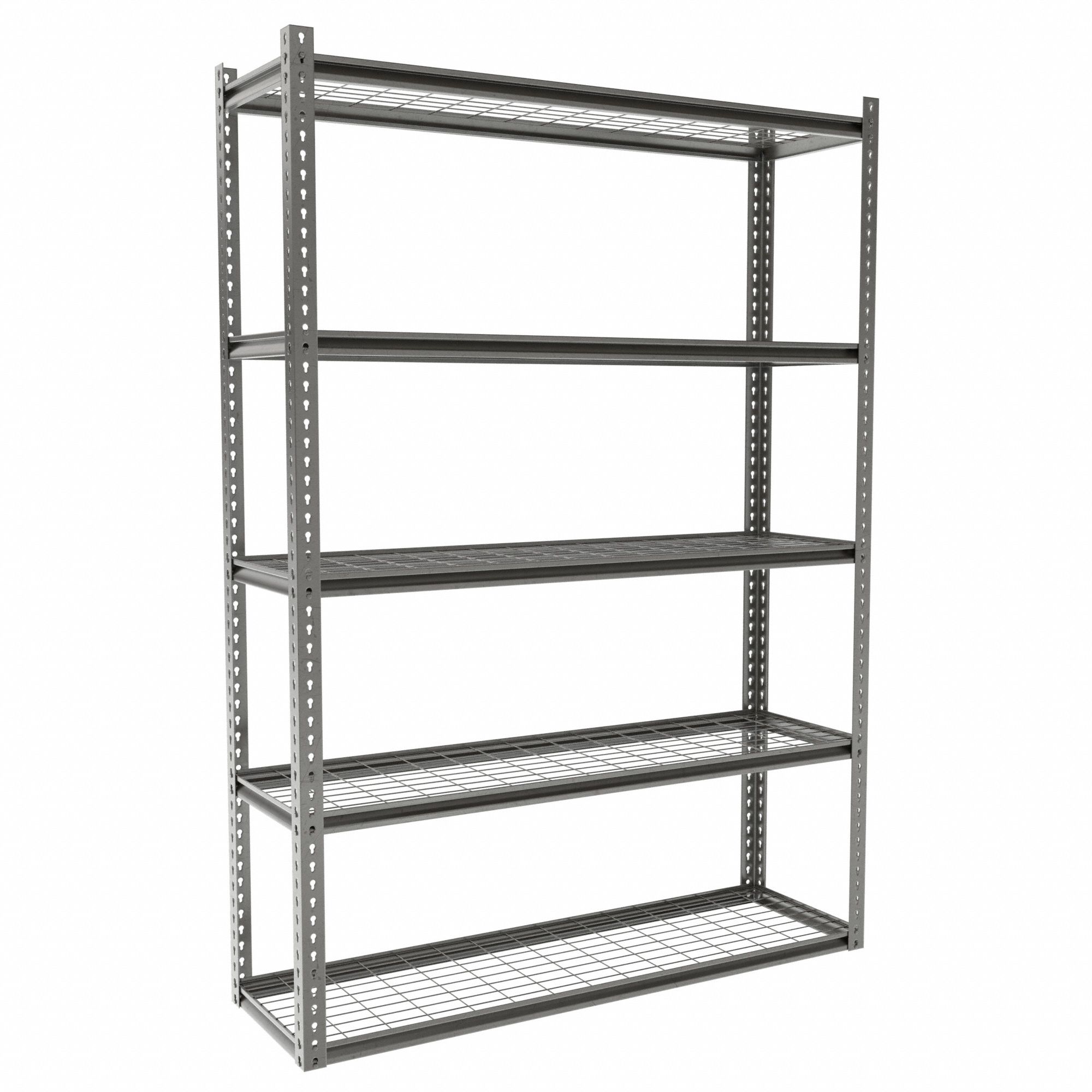 Boltless Shelving: Starter, Medium-Duty, 60 in x 18 in, 84 in Overall Ht, 5 Shelves, Steel