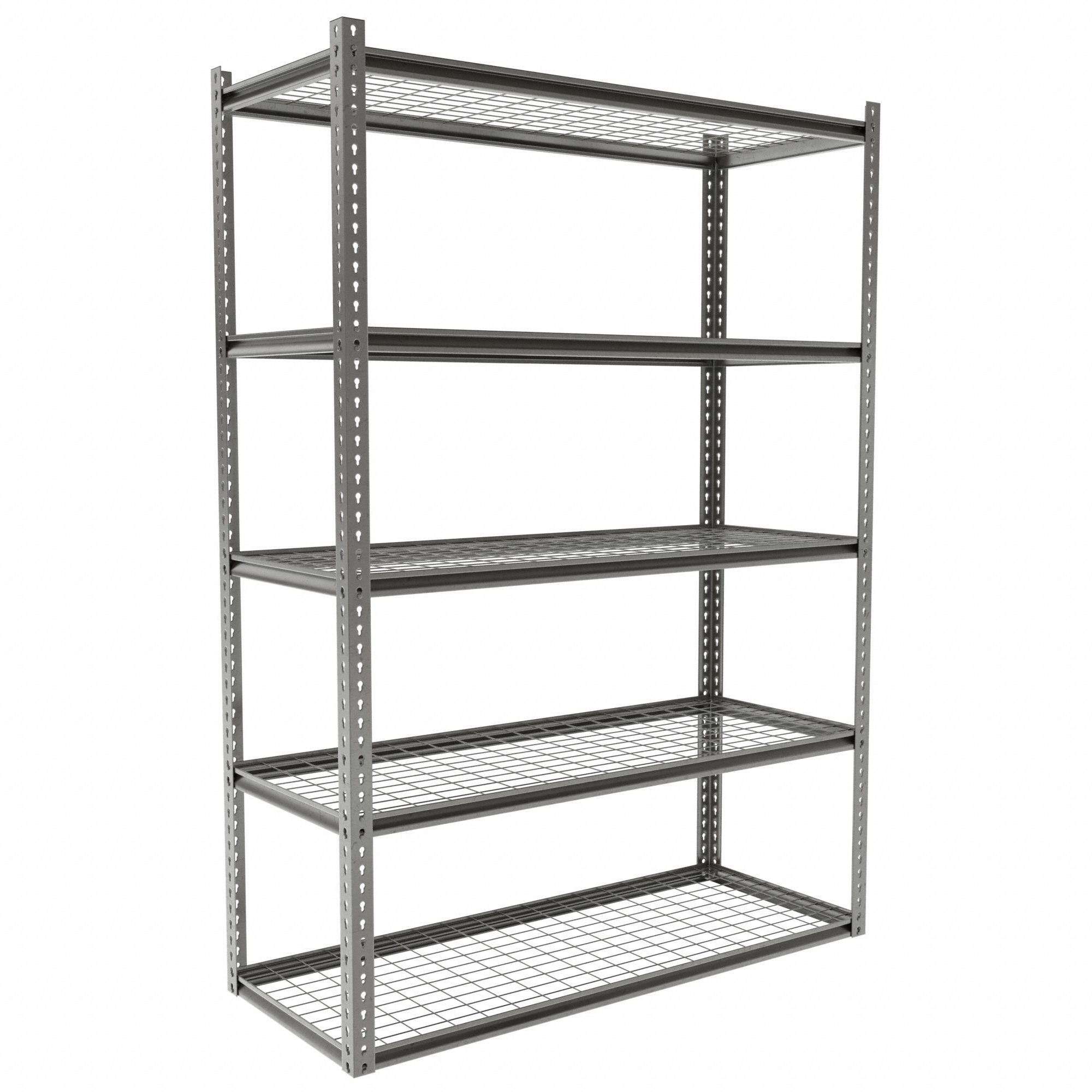 Boltless Shelving: Starter, Medium-Duty, 60 in x 24 in, 84 in Overall Ht, 5 Shelves, Steel