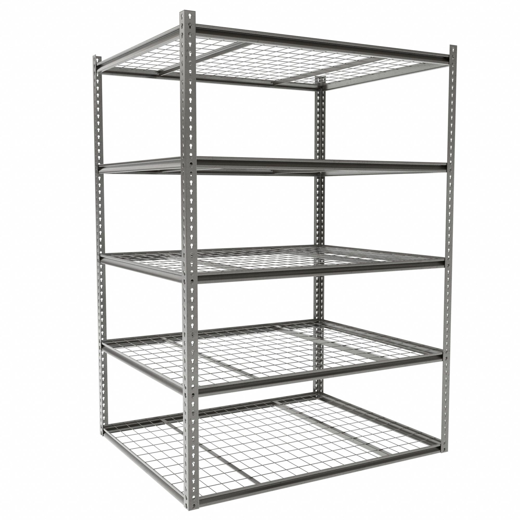 Boltless Shelving: Starter, Medium-Duty, 60 in x 48 in, 84 in Overall Ht, 5 Shelves, Steel