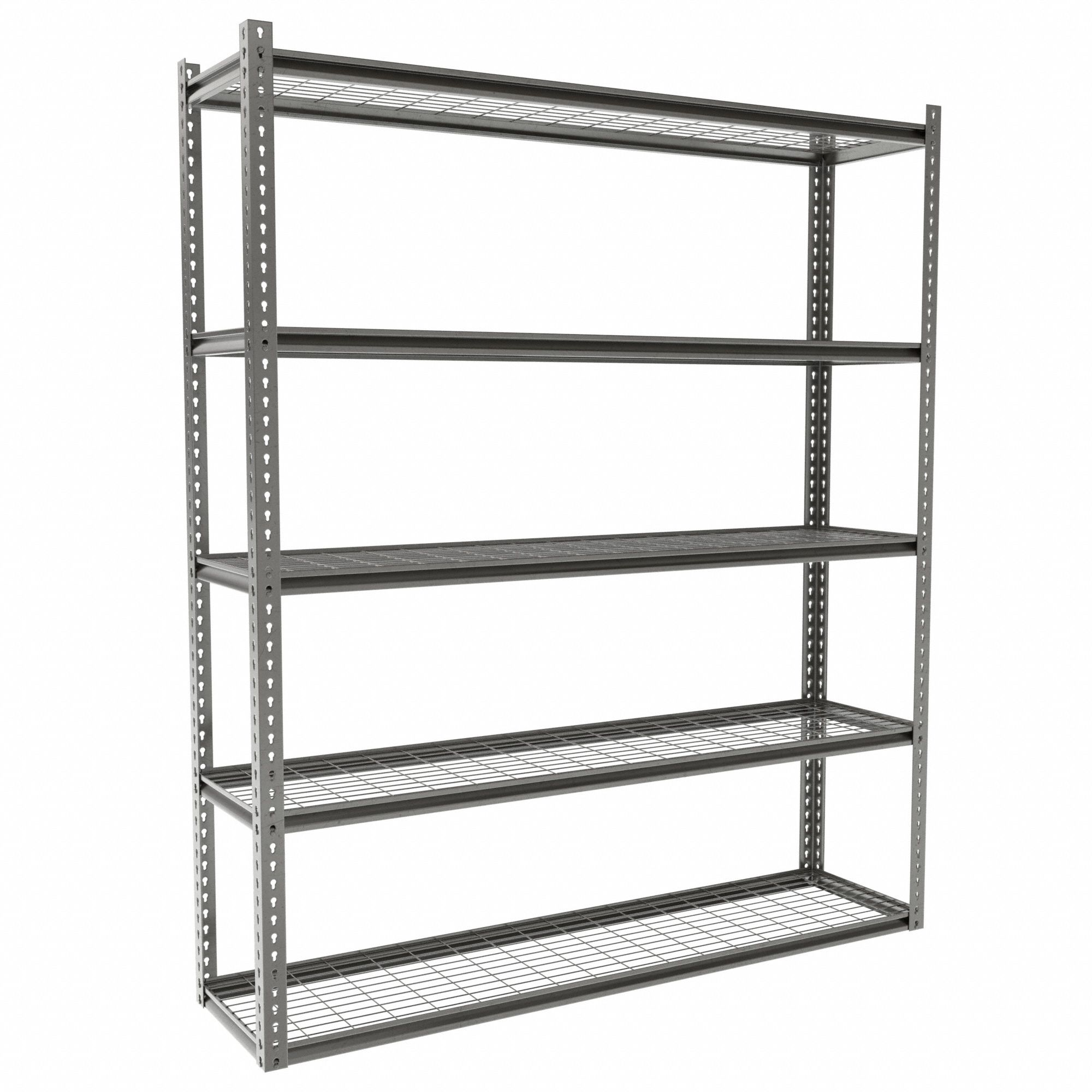 Boltless Shelving: Starter, Medium-Duty, 72 in x 18 in, 84 in Overall Ht, 5 Shelves, Steel