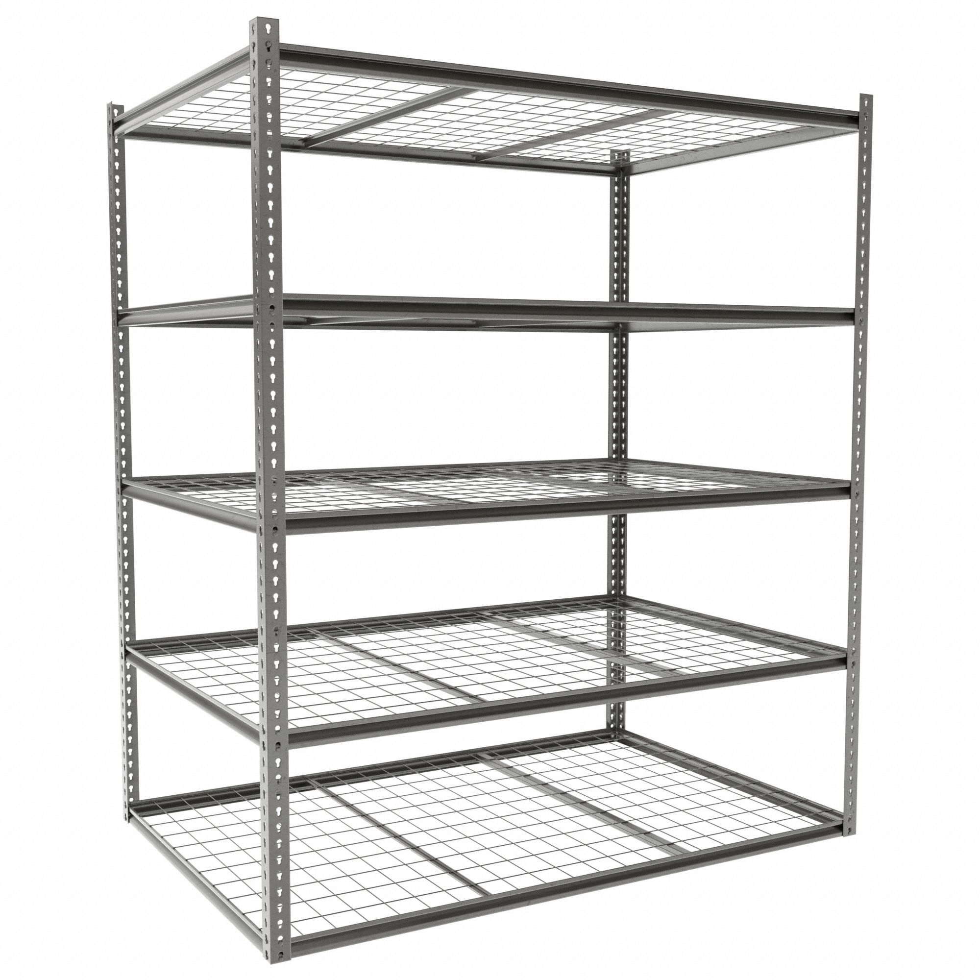 Boltless Shelving: Starter, Medium-Duty, 72 in x 48 in, 84 in Overall Ht, 5 Shelves, Steel