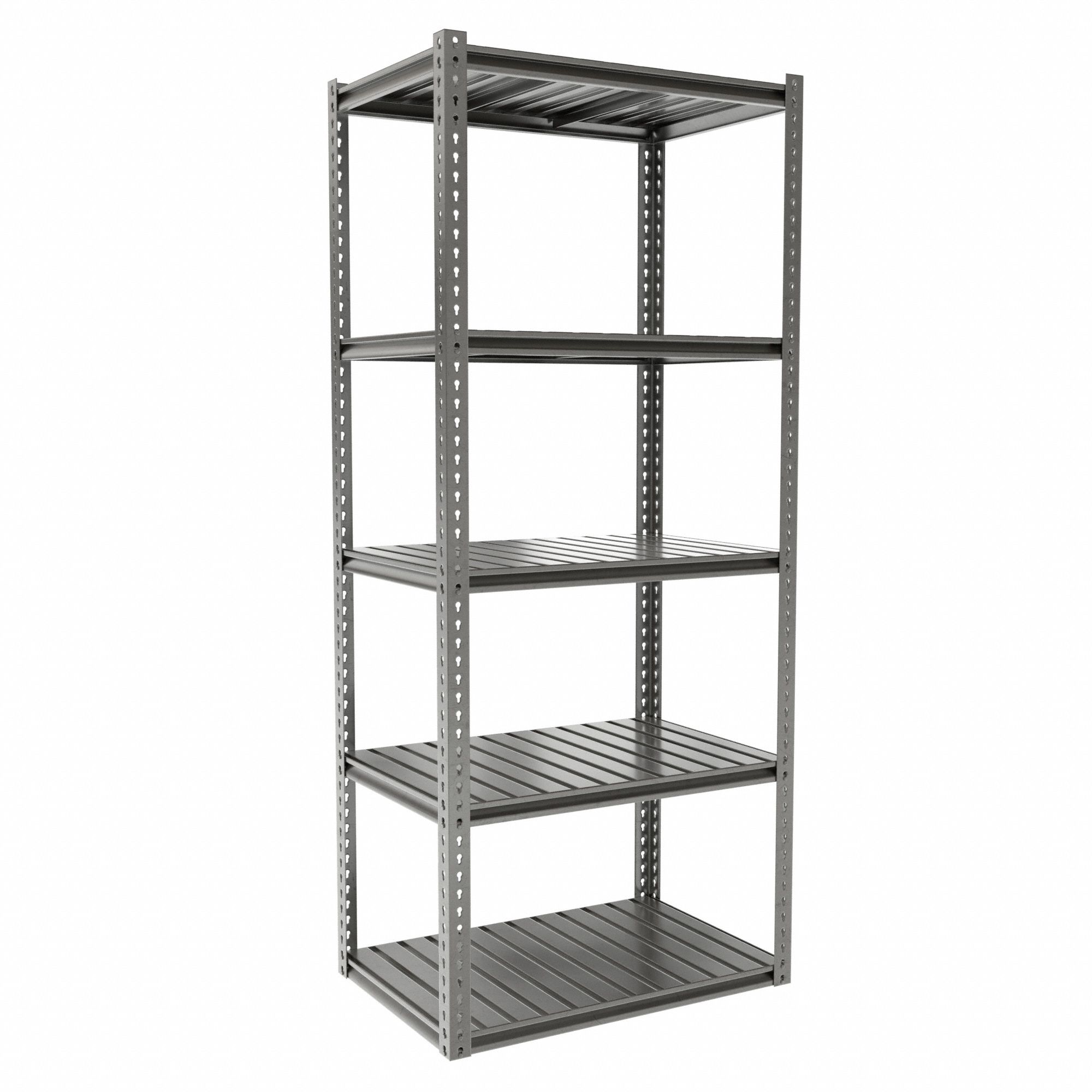 Boltless Shelving: Starter, Medium-Duty, 36 in x 24 in, 84 in Overall Ht, 5 Shelves, Steel