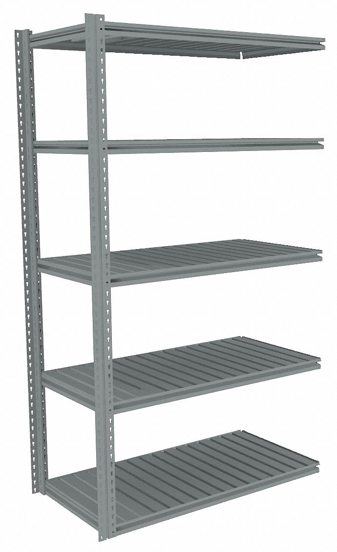 Boltless Shelving: Add-On, Medium-Duty, 36 in x 24 in, 84 in Overall Ht, 5 Shelves, Steel
