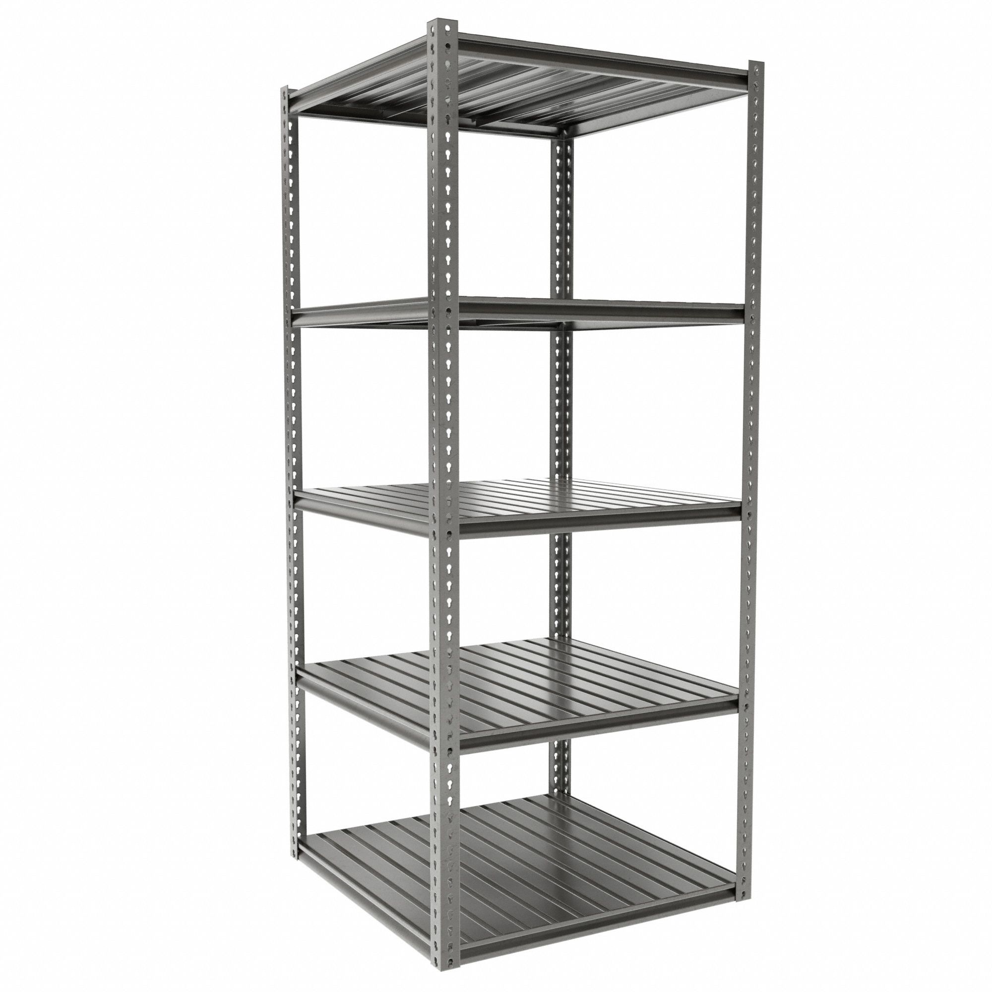 Boltless Shelving: Starter, Medium-Duty, 36 in x 36 in, 84 in Overall Ht, 5 Shelves, Steel