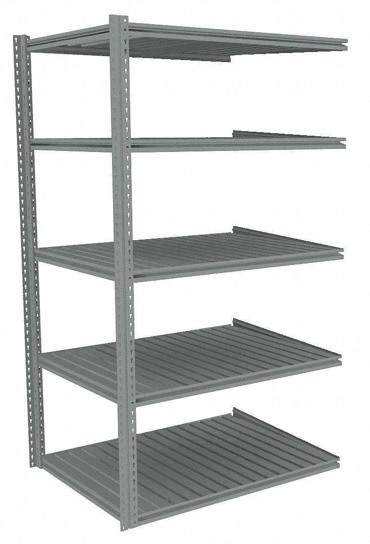 Boltless Shelving: Add-On, Medium-Duty, 36 in x 36 in, 84 in Overall Ht, 5 Shelves, Steel