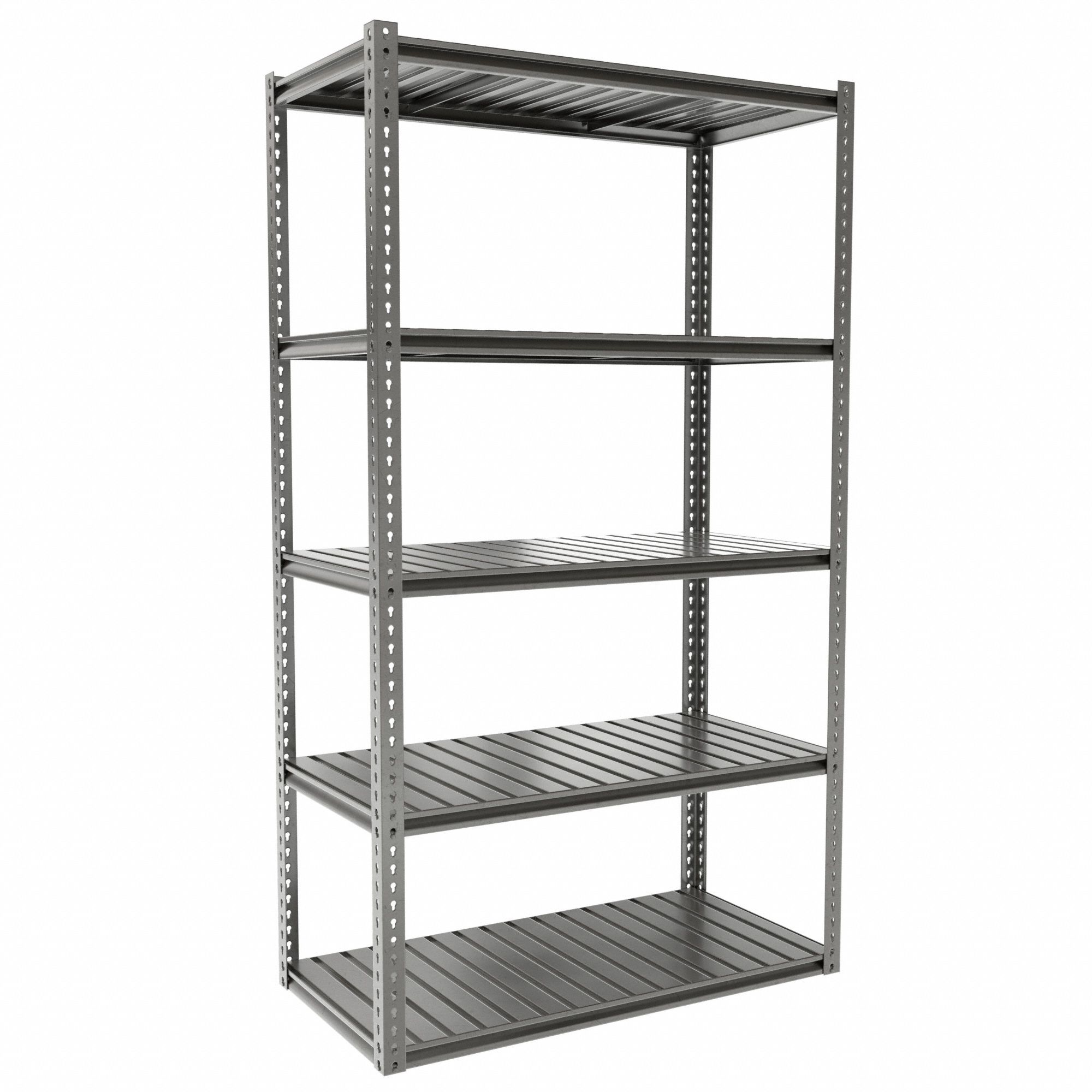 Boltless Shelving: Starter, Medium-Duty, 48 in x 24 in, 84 in Overall Ht, 5 Shelves, Steel
