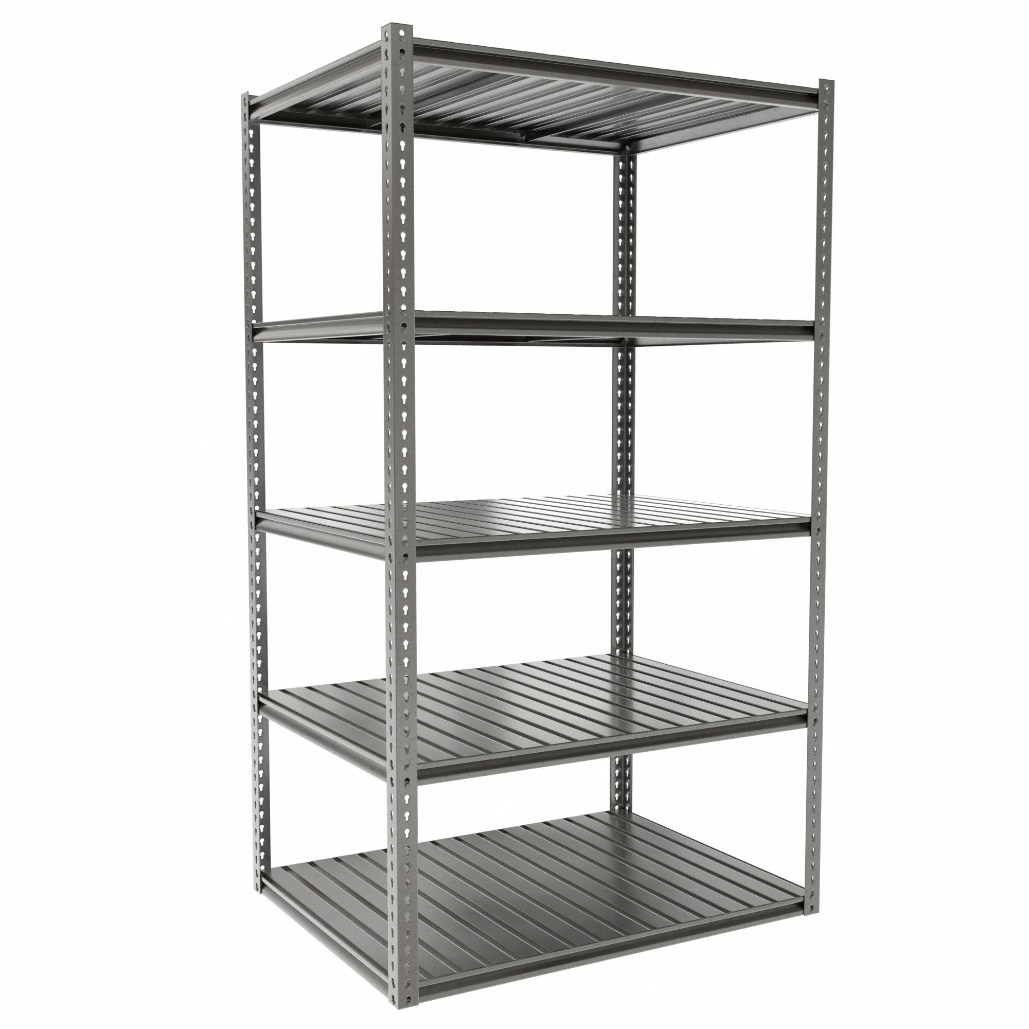 Boltless Shelving: Starter, Medium-Duty, 48 in x 36 in, 84 in Overall Ht, 5 Shelves, Steel