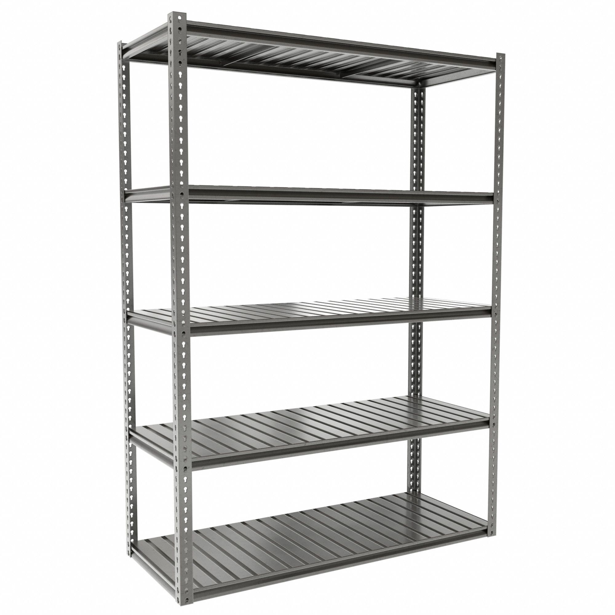 Boltless Shelving: Starter, Medium-Duty, 60 in x 24 in, 84 in Overall Ht, 5 Shelves, Steel