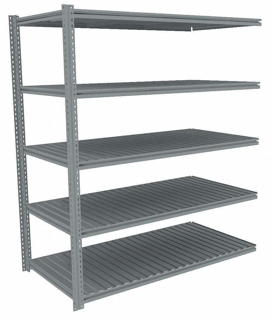 Boltless Shelving: Add-On, Medium-Duty, 60 in x 36 in, 84 in Overall Ht, 5 Shelves, Steel