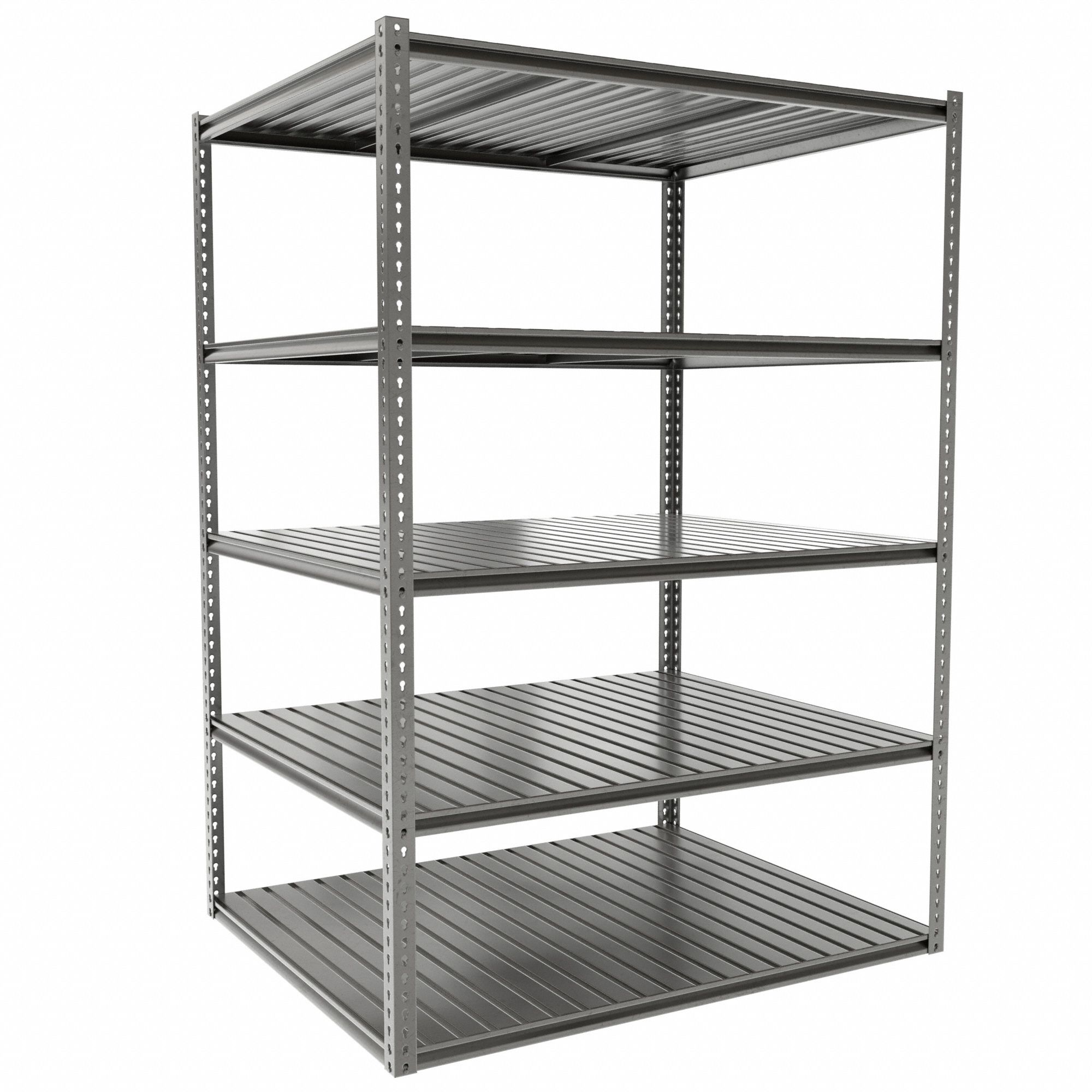 Boltless Shelving: Starter, Medium-Duty, 60 in x 48 in, 84 in Overall Ht, 5 Shelves, Steel