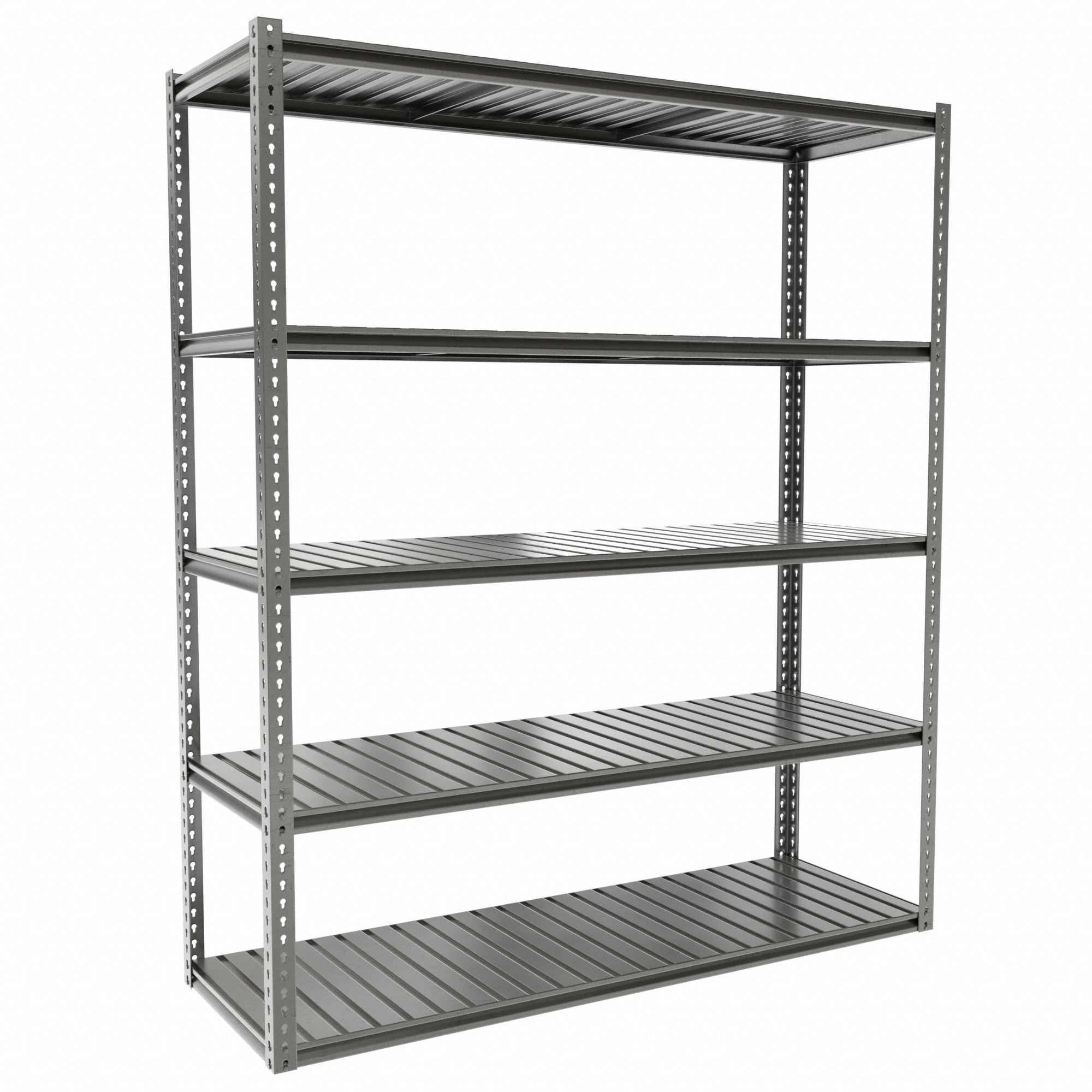 Boltless Shelving: Starter, Medium-Duty, 72 in x 24 in, 84 in Overall Ht, 5 Shelves, Steel