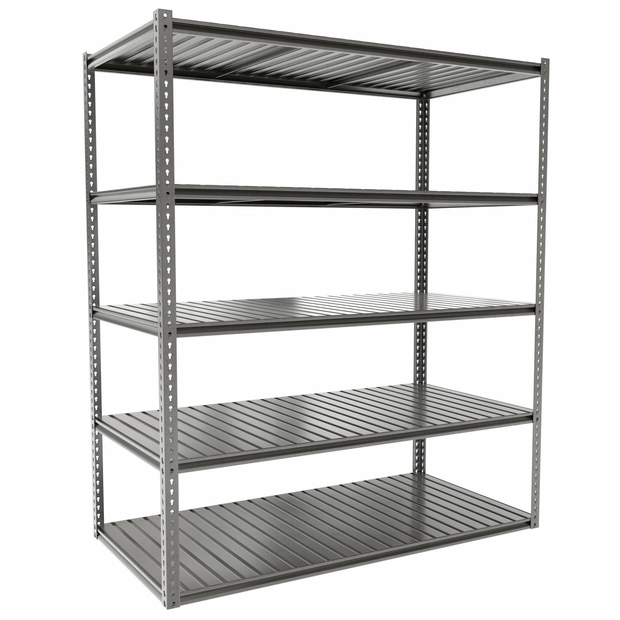 Boltless Shelving: Starter, Medium-Duty, 72 in x 36 in, 84 in Overall Ht, 5 Shelves, Steel