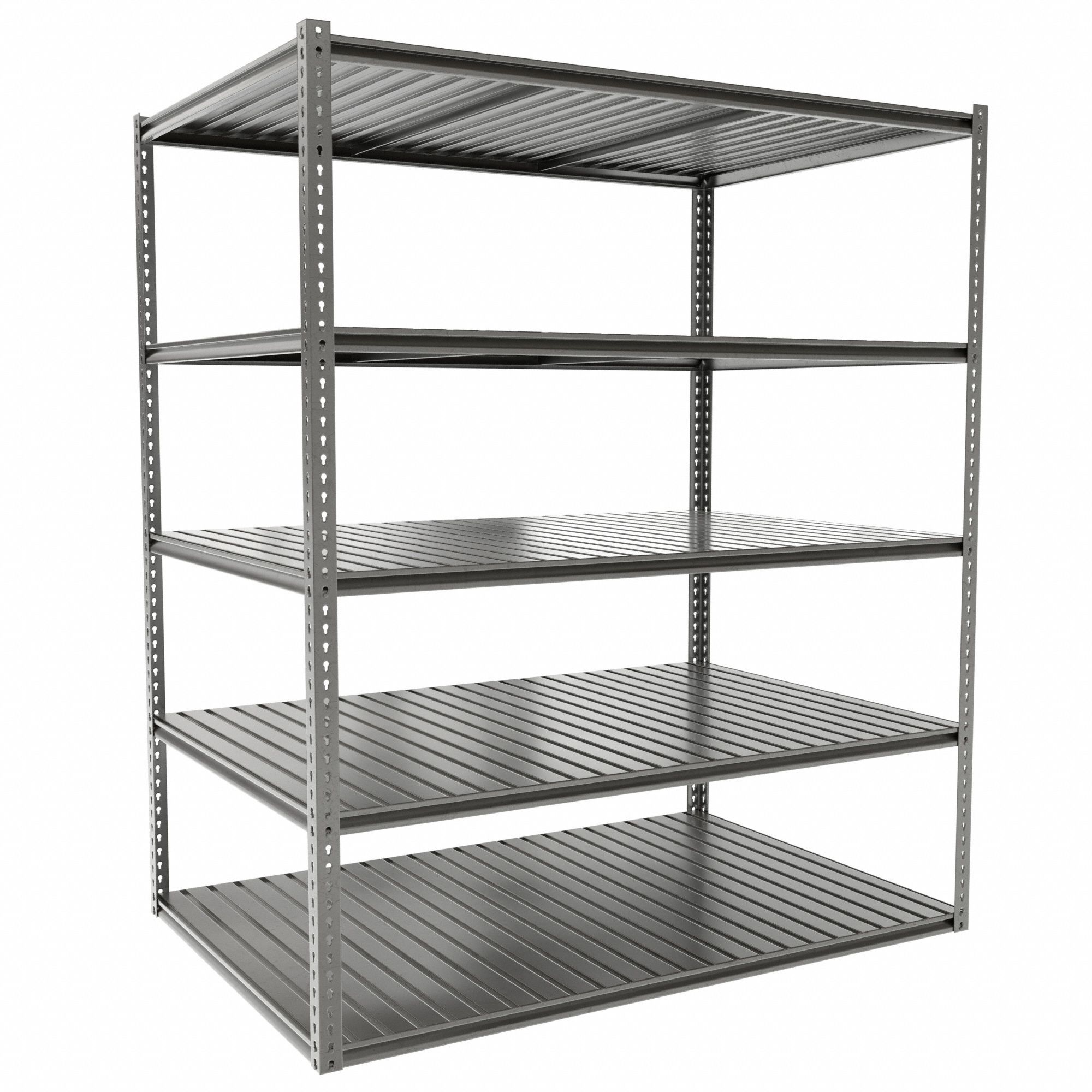 Boltless Shelving: Starter, Medium-Duty, 72 in x 48 in, 84 in Overall Ht, 5 Shelves, Steel