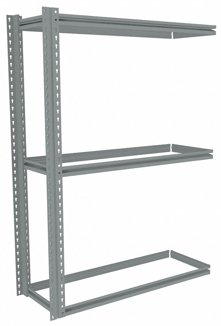 Boltless Shelving: Add-On, Medium-Duty, 42 in x 18 in, 60 in Overall Ht, 3 Shelves