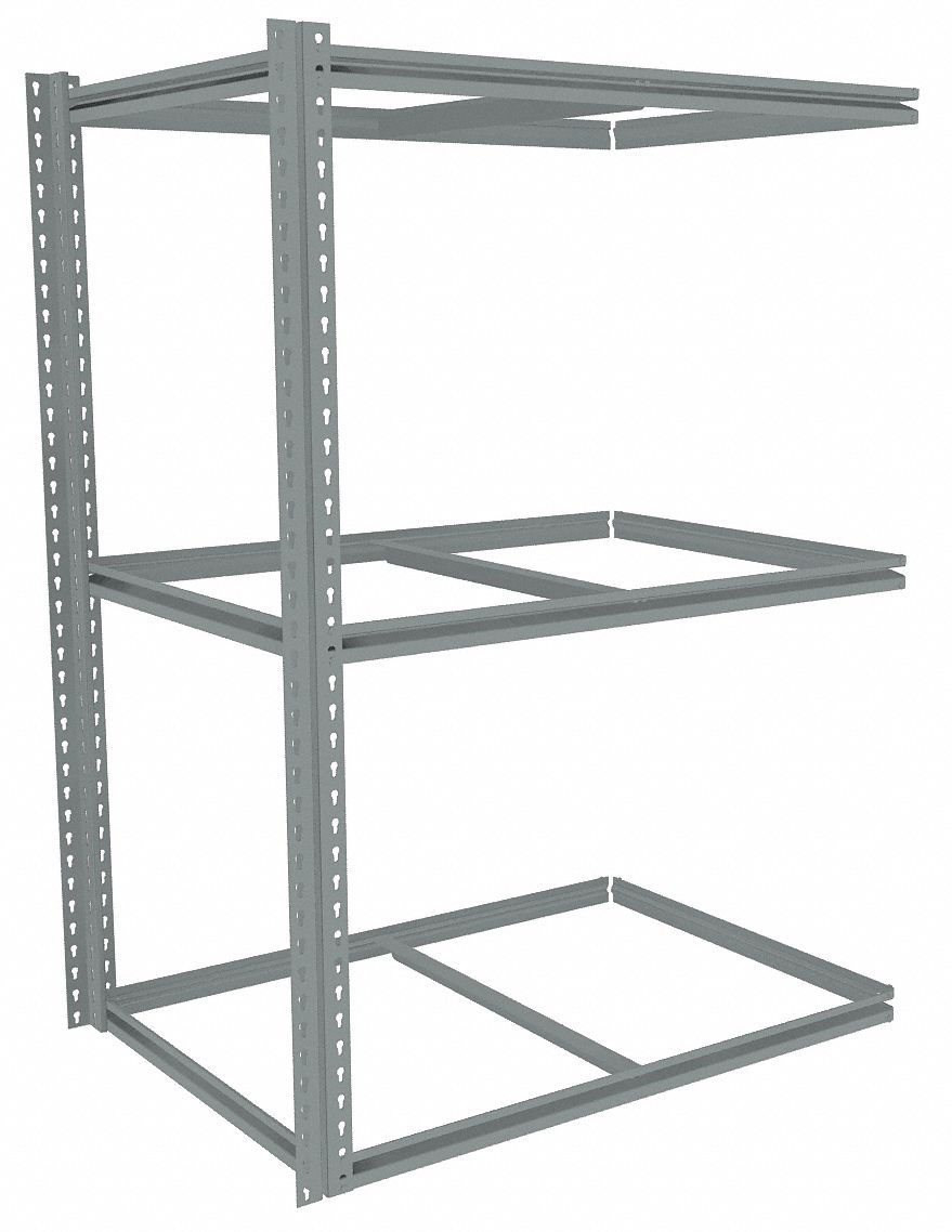 Boltless Shelving: Add-On, Medium-Duty, 42 in x 30 in, 60 in Overall Ht, 3 Shelves
