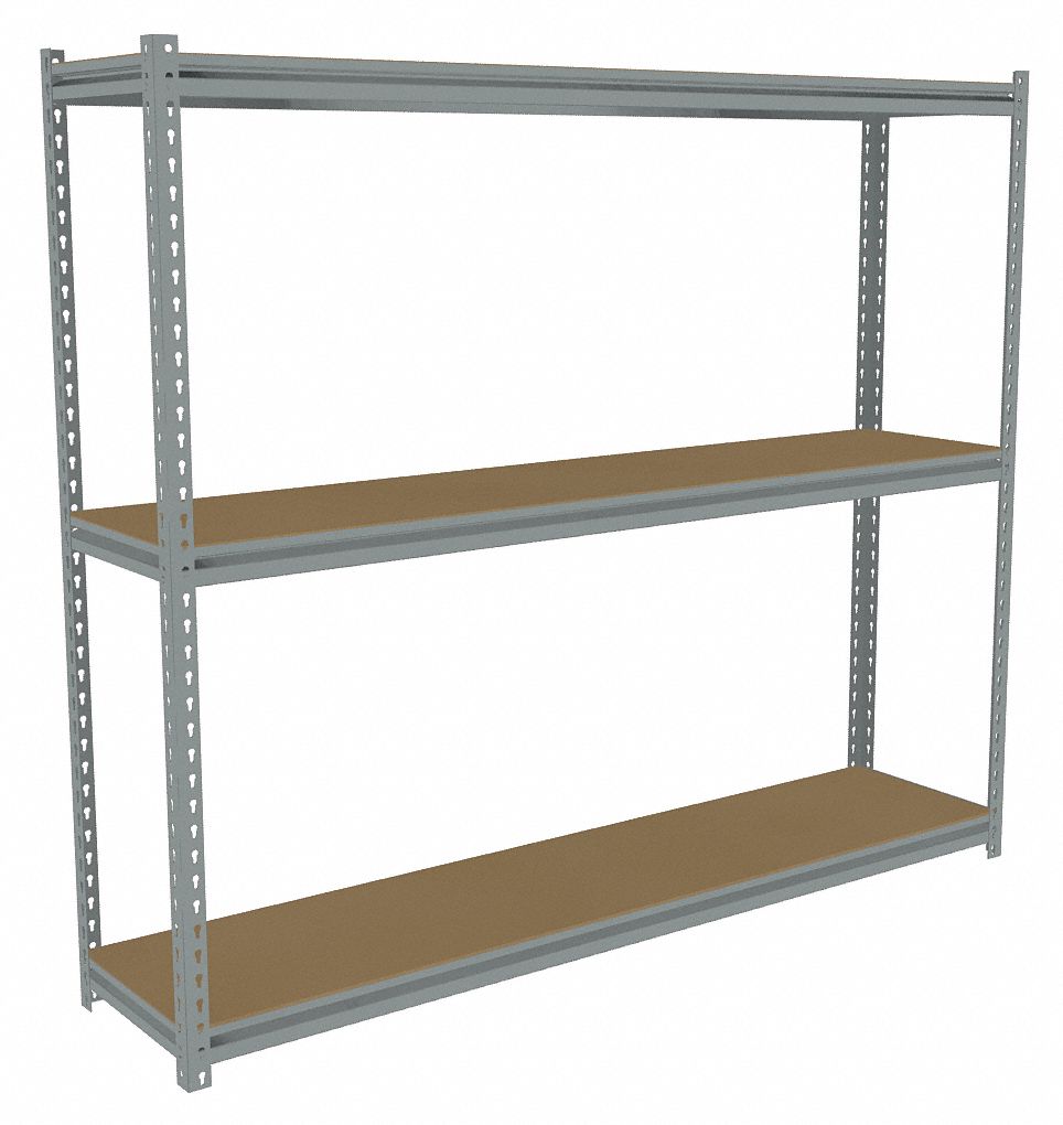 Boltless Shelving: Starter, 69 in x 15 in, 60 in Overall Ht, 3 Shelves, Adj, Powder Coated
