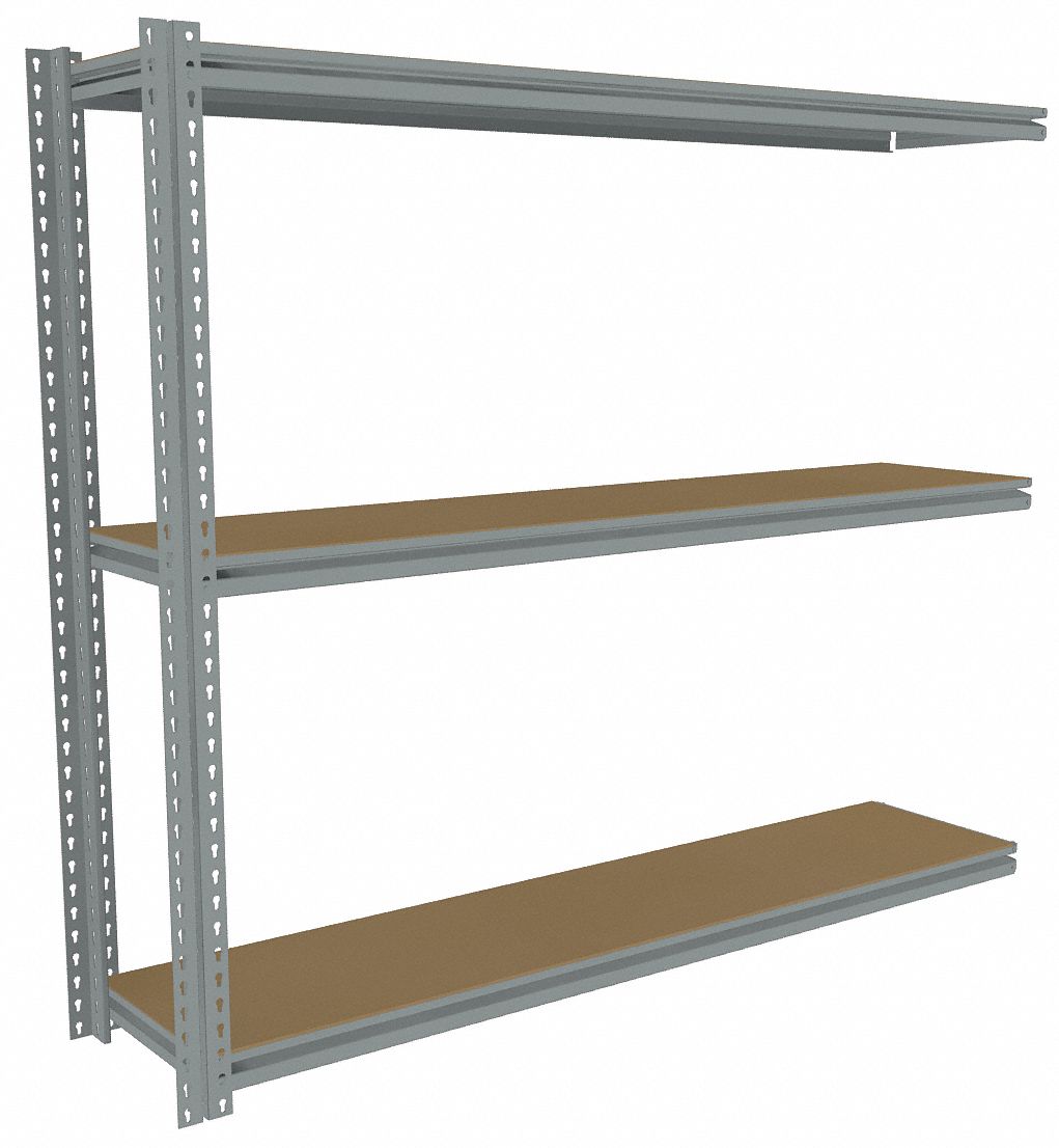 Boltless Shelving: Add-On, 69 in x 15 in, 60 in Overall Ht, 3 Shelves, Adj, Powder Coated