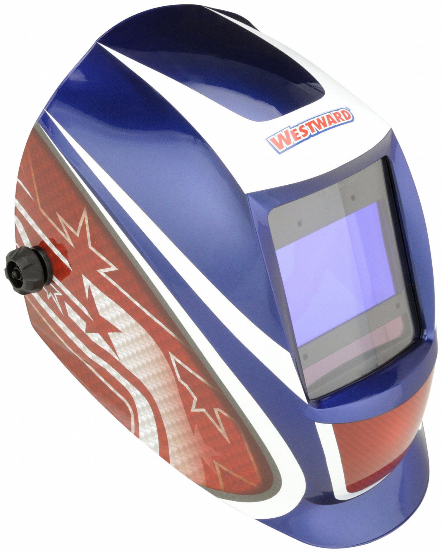 AUTO-DARKENING WELDING HELMET, 4 ARC SENSORS, GRAPHICS, BL/RED/WHITE, W5-13, DIGITAL