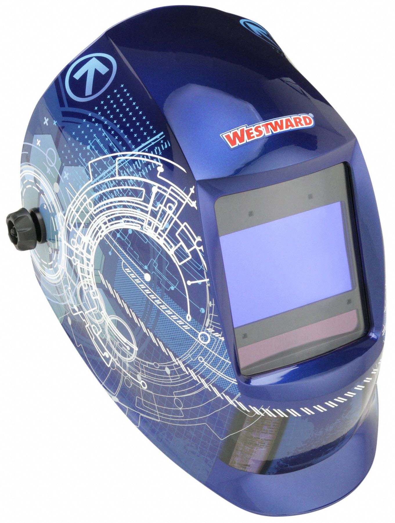 AUTO-DARKENING WELDING HELMET, 4 ARC SENSORS, GRAPHICS, BL/WHT, W5-13, DIGITAL, NYLON