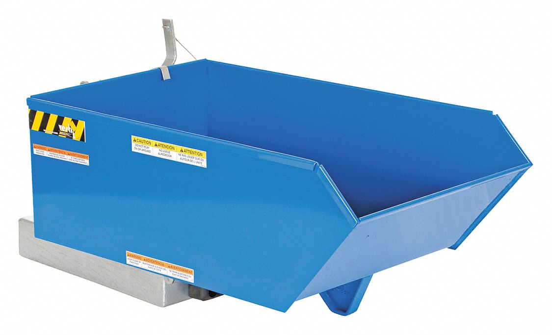 SELF DUMPING HOPPER, BLUE, 27 IN W X 21 11/16 IN H X 46 1/8 IN L, POWDER COATED FINISH, LIGHT DUTY
